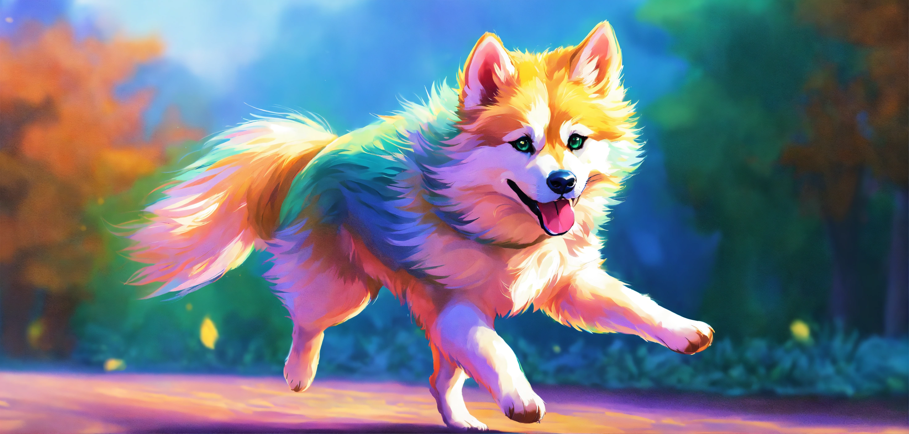 Lexica - An energetic Pomsky struts around with a bushy tail curled ...