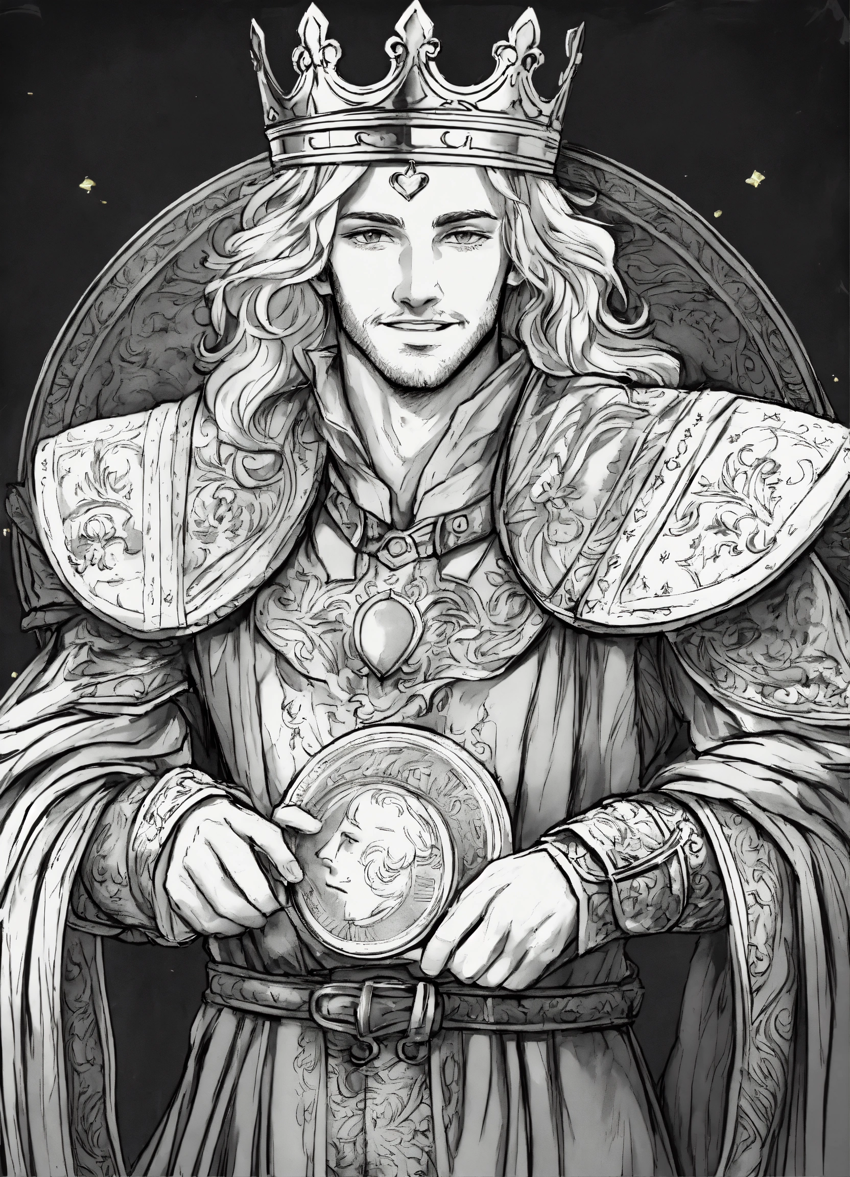 Lexica - Colorless sketch of handsome smiling blonde king with a fancy ...