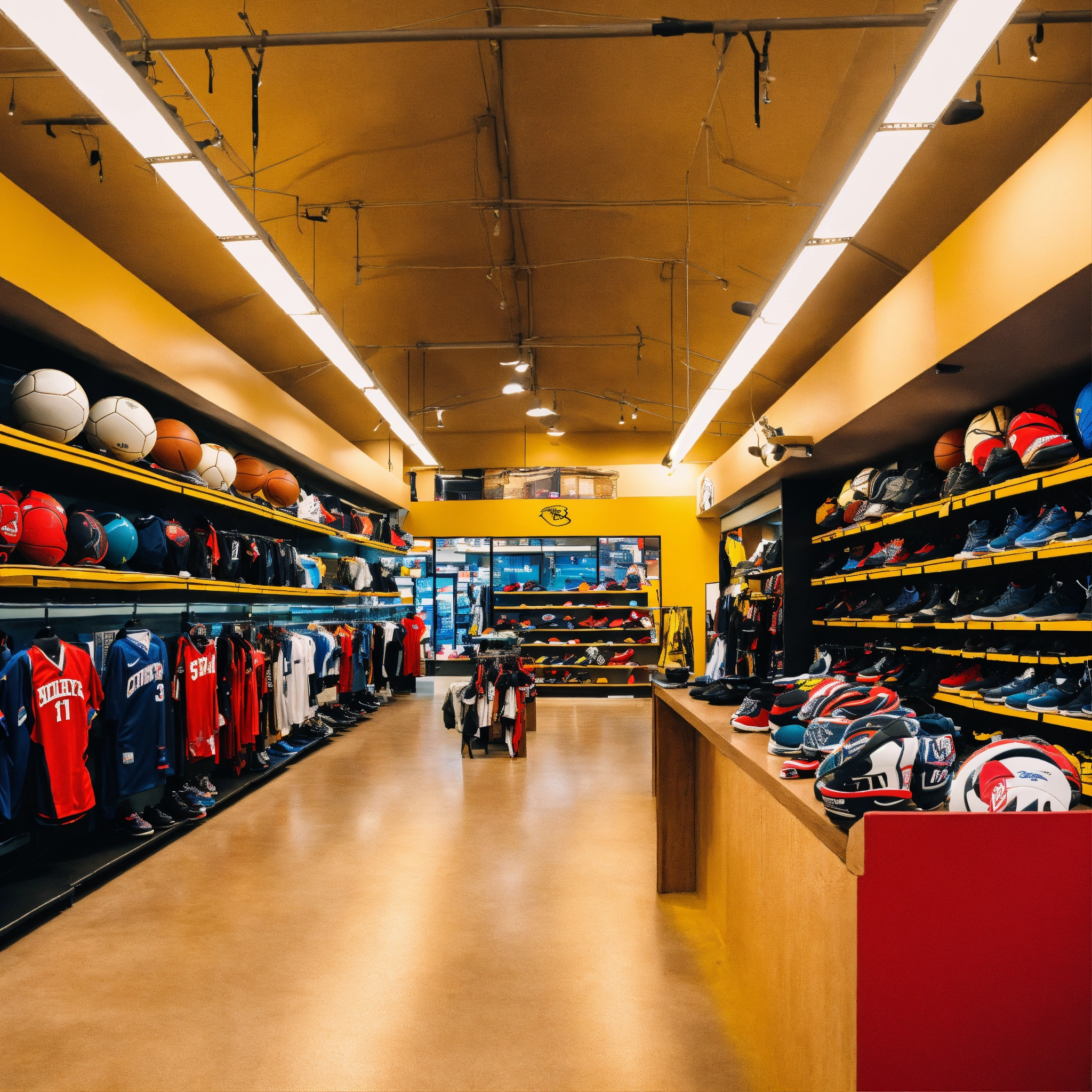 Lexica - A photo of a professional sports store. The store is filled ...