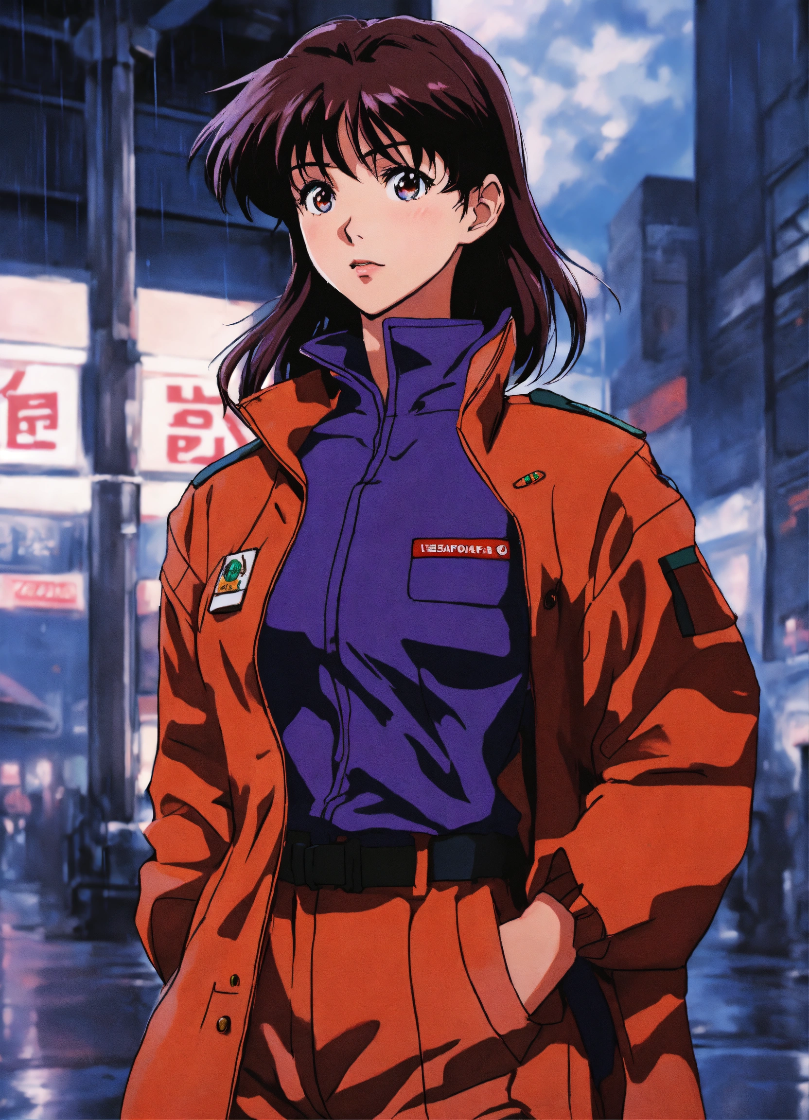 Lexica - Anime art of Misato Katsuragi from Neon Genesis Evangelion,  detailed scene, stunning details, trending on artstation, rainy day,  ray-traced ...