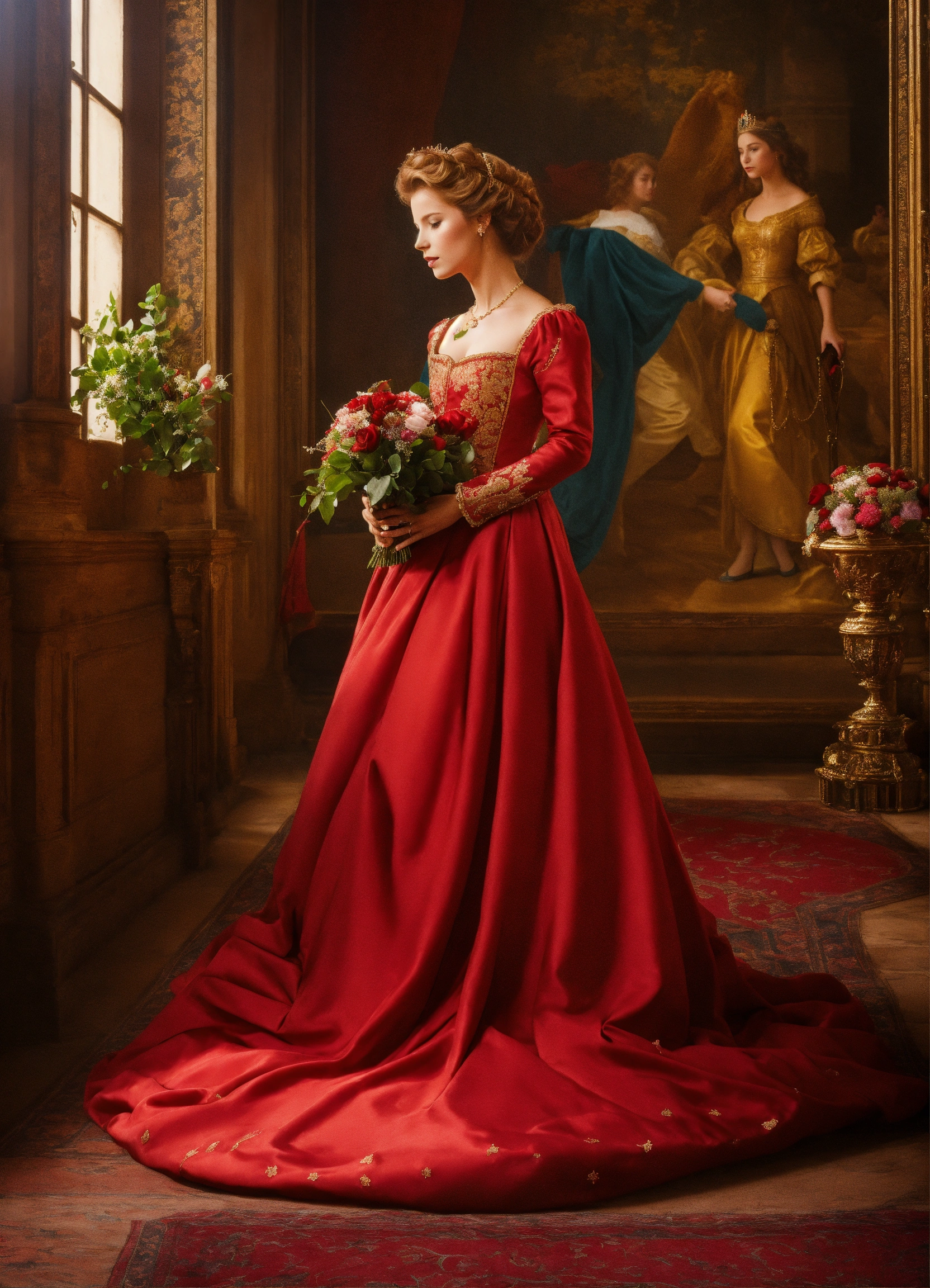 Lexica - Princesse rousse qui hésite a embrasser un prince