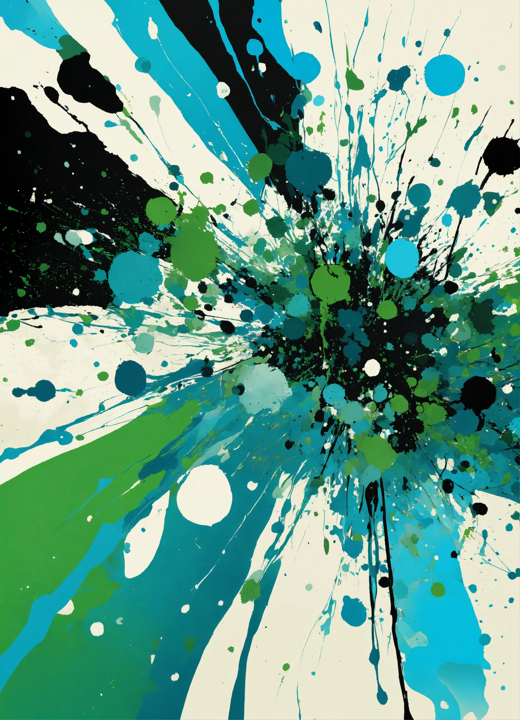 Lexica - Futuristic paint splatter, look, creamy white, sky blue, green ...