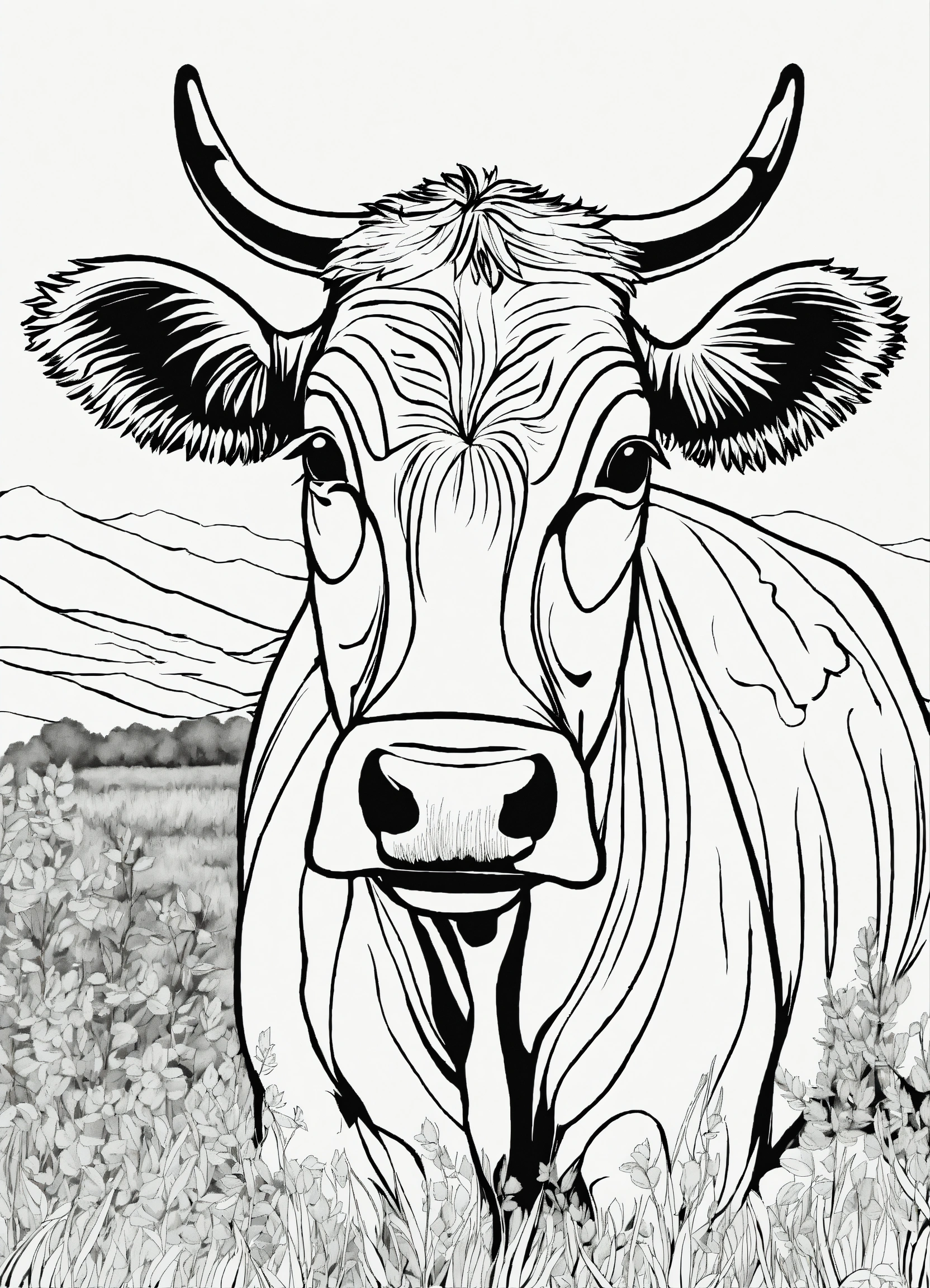 Lexica - A black and white drawing of a cow, thik lines, coloring pages ...