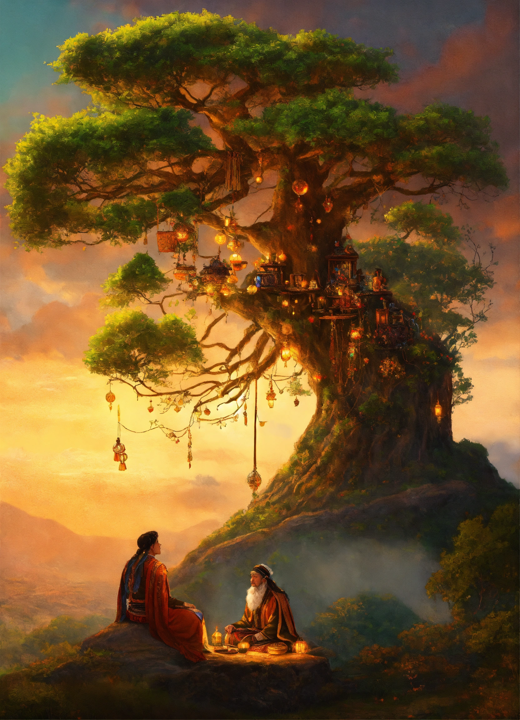 Lexica - Ancient shaman, weaving enchantments sitting in a tree of life