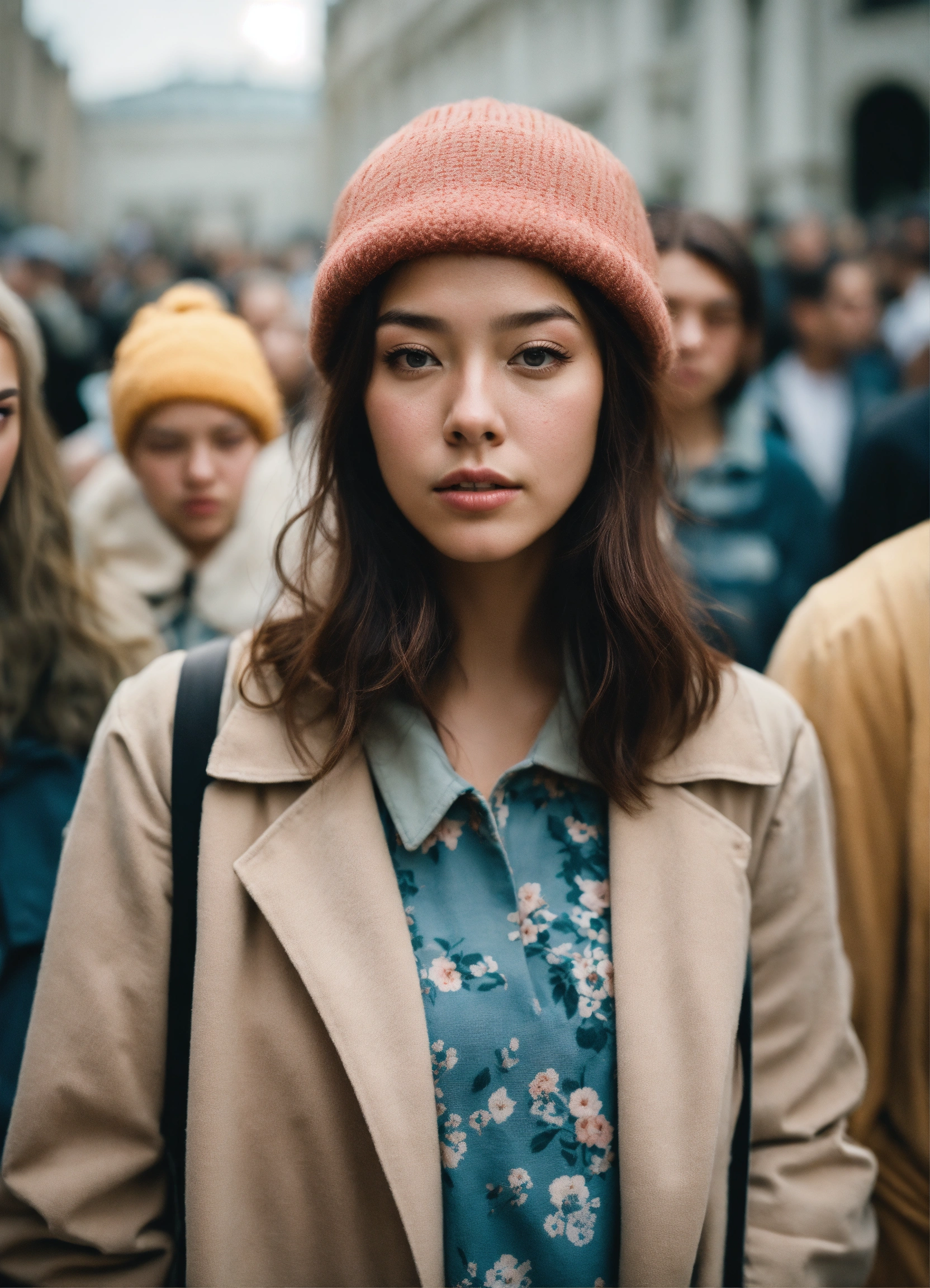 Lexica Muted portrait photography from the waist up titled "Lost in the Crowd", muted palette