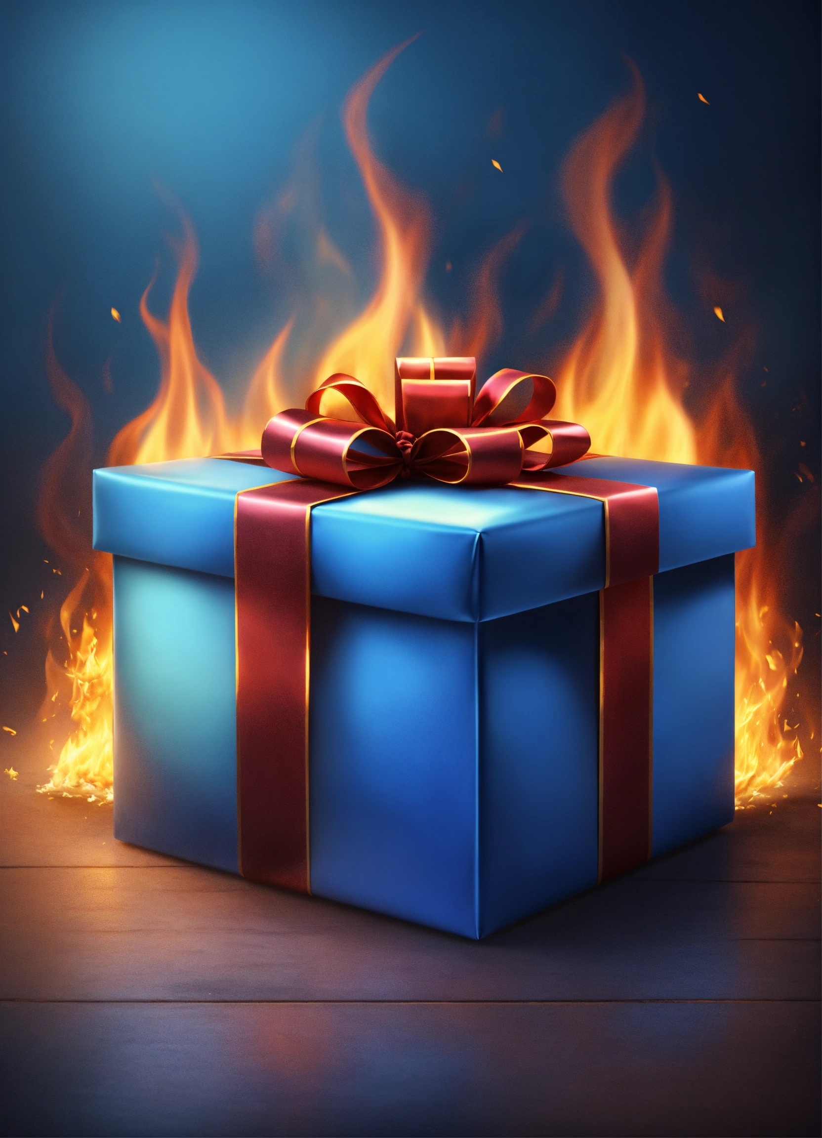 Lexica - Blue Gift with fire realistic