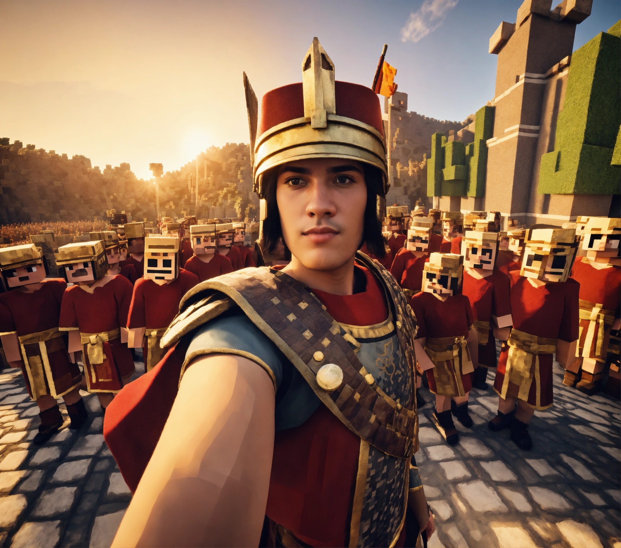 Lexica - Roman soldier guard taking selfie with minecraft villagers ...
