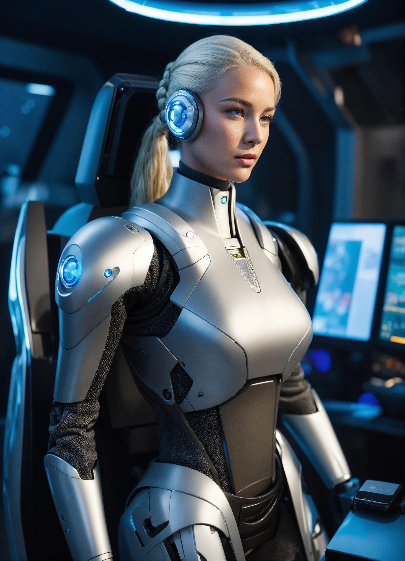 Lexica - A female robot assistant as it stands by the captain’s chair ...