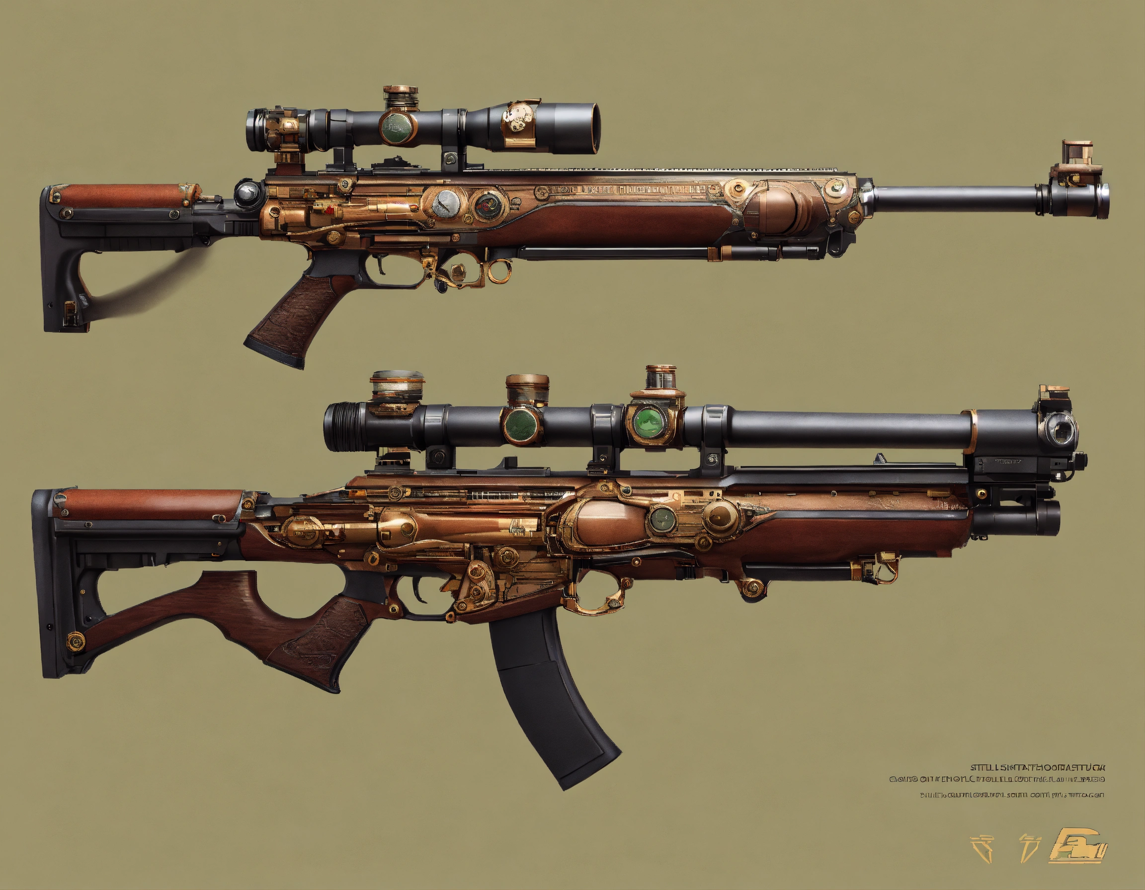Lexica - Full side view of an ultra detailed realistic steampunk rifle