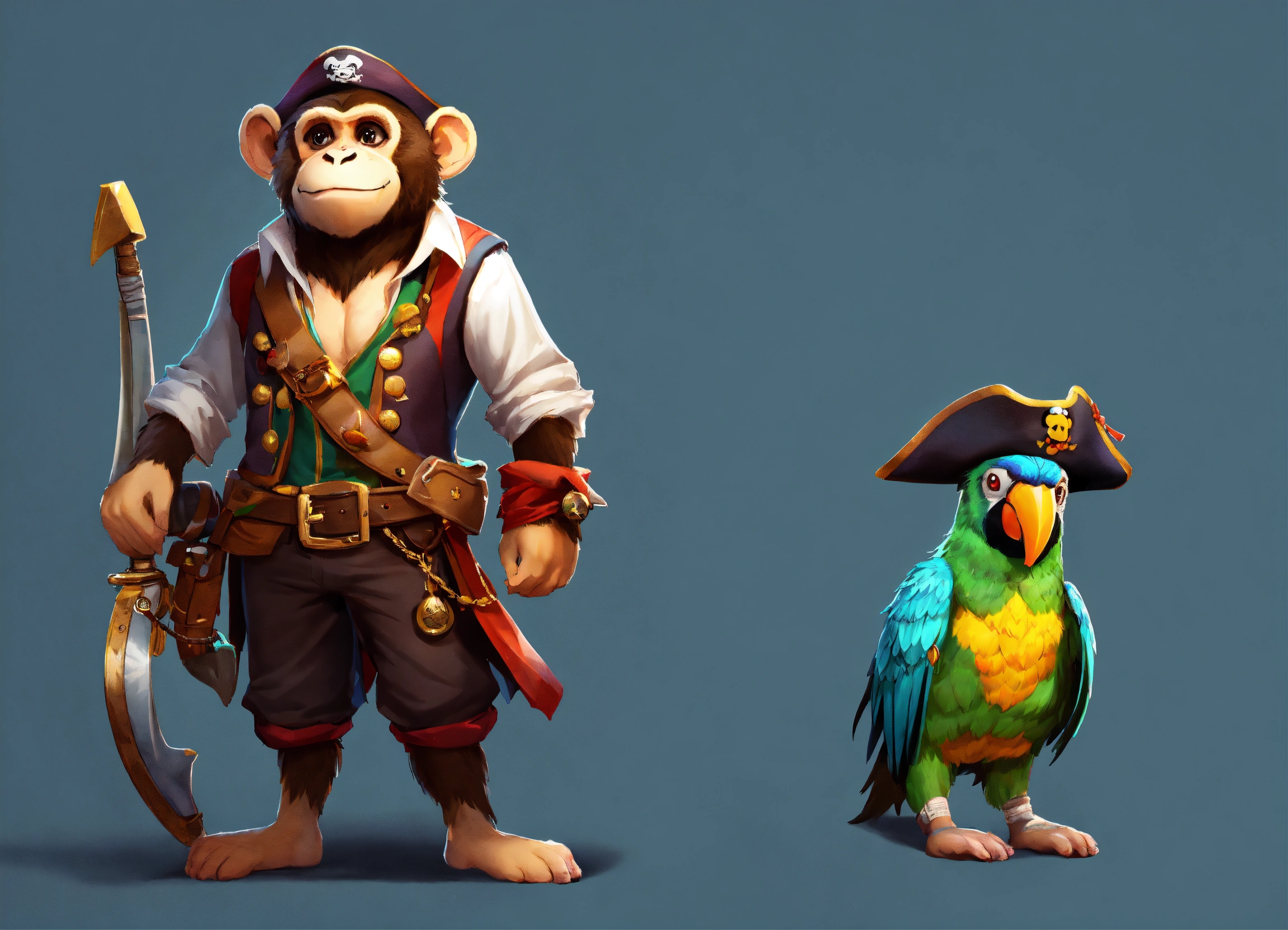 Lexica - Character design, cute monkey in a pirate's shirt and pants ...