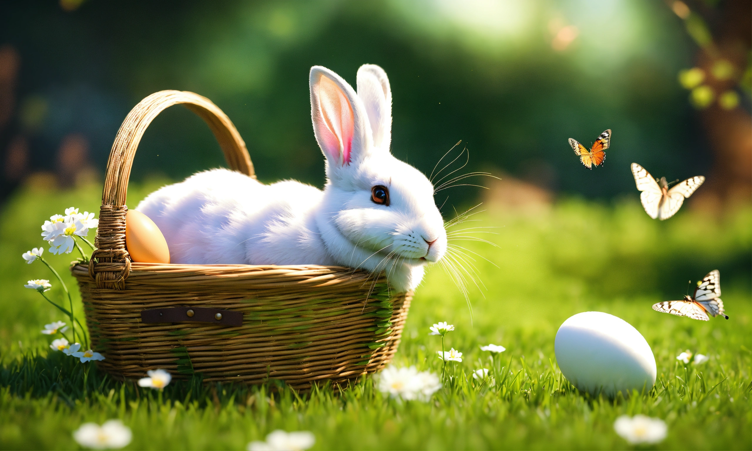 Lexica - White rabbit sitting on spring green fresh grass lawn with ...