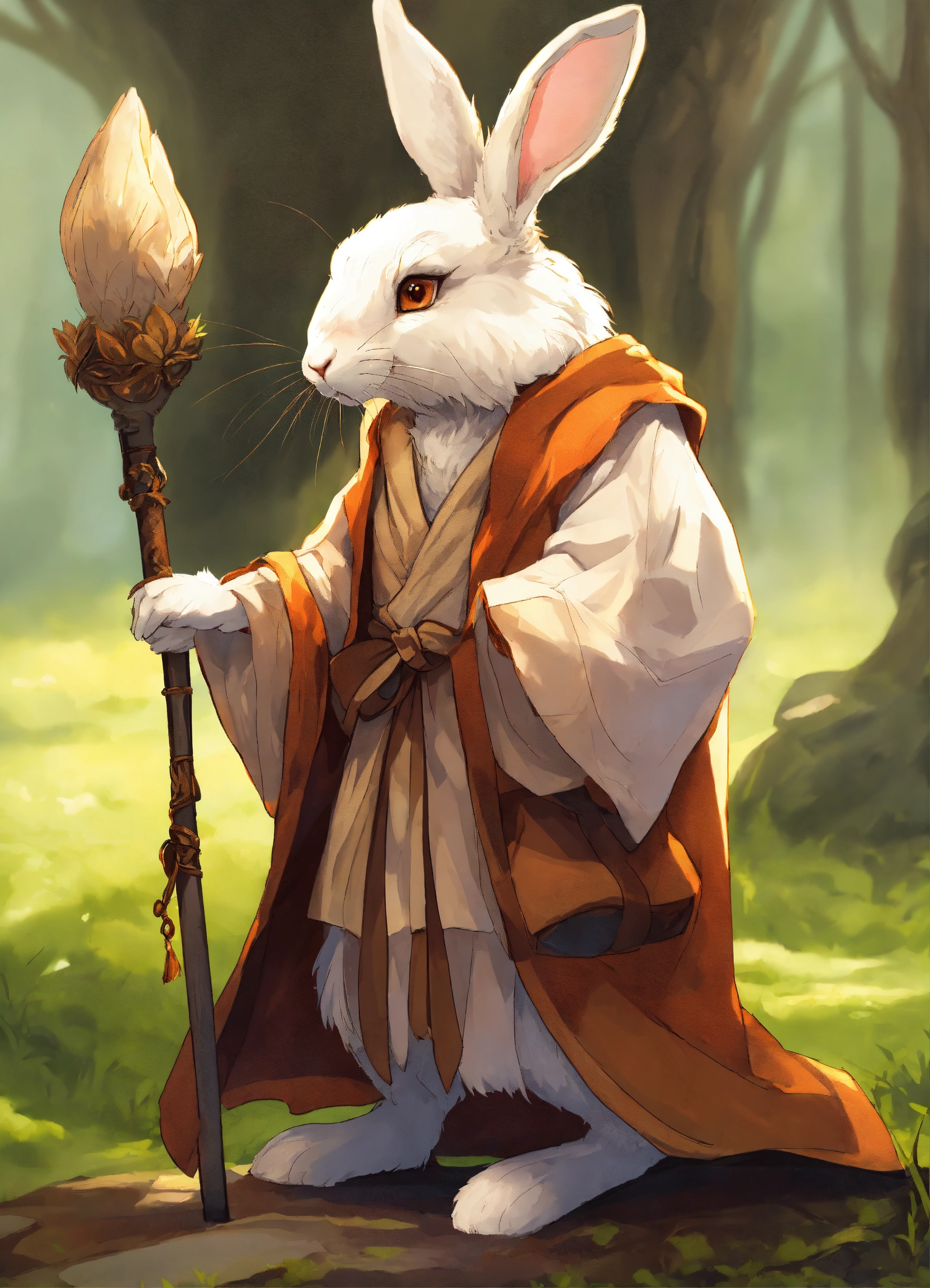 Lexica - Beautiful art, hare wizard, rabbit wizard, white robe, brown ...