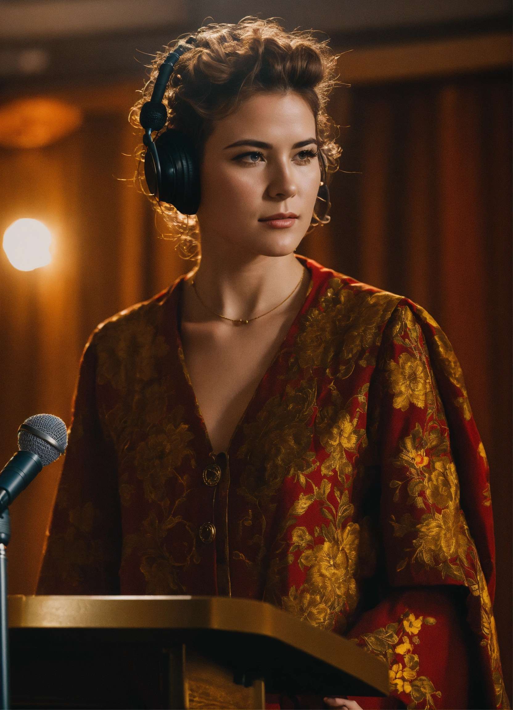 Lexica - A noble woman standing in front of the microphone
