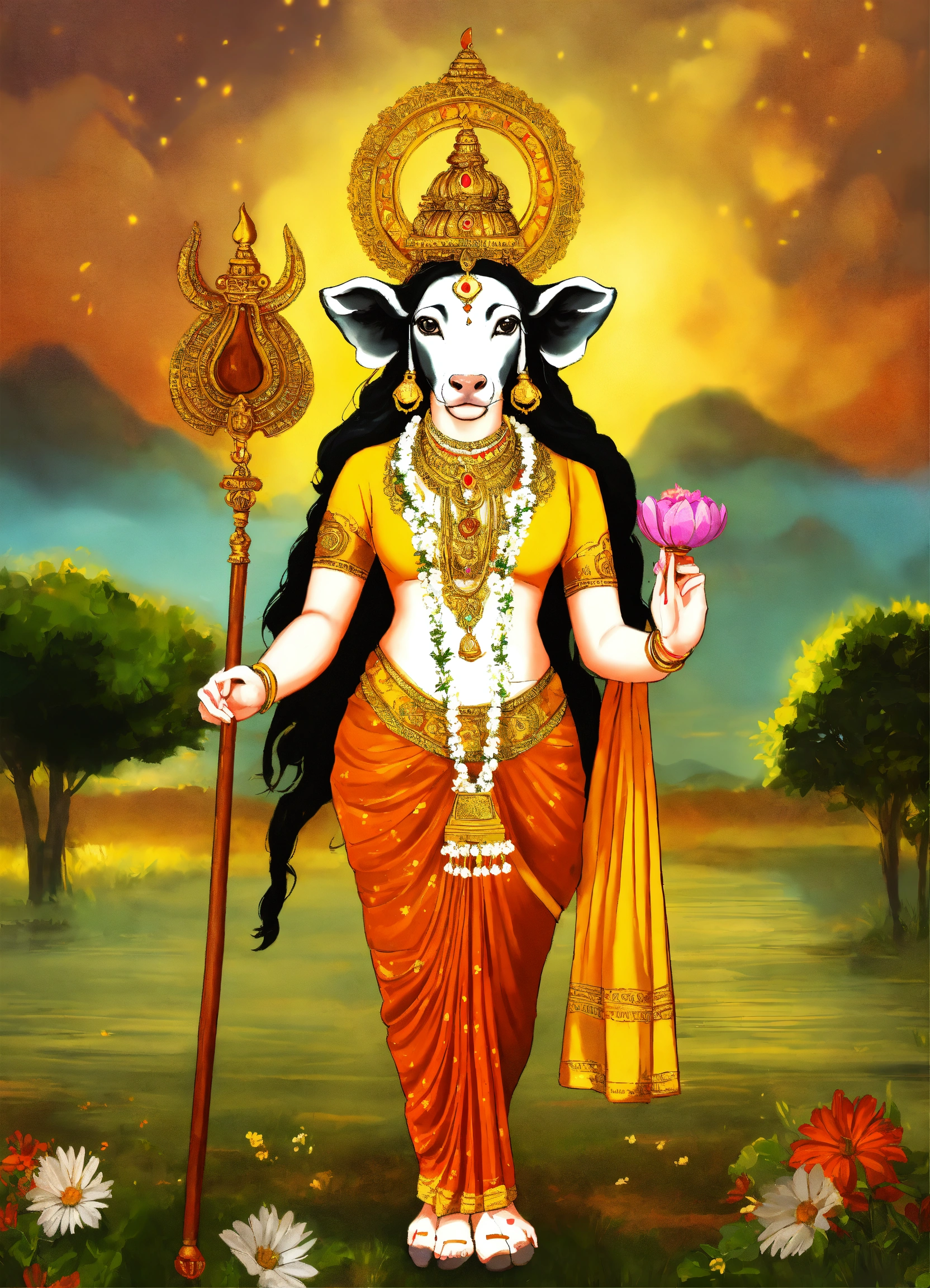 Lexica - The hindu cow goddess Kamadhenu, digital art, ancient painting