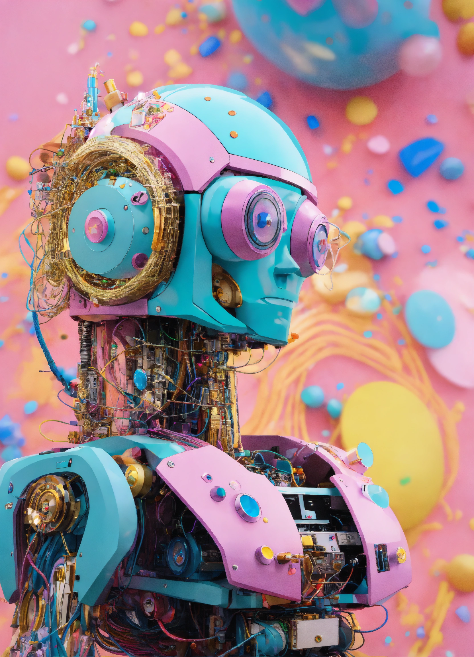 Lexica - Pastel colors low-angle view shot Photography of a robot body ...