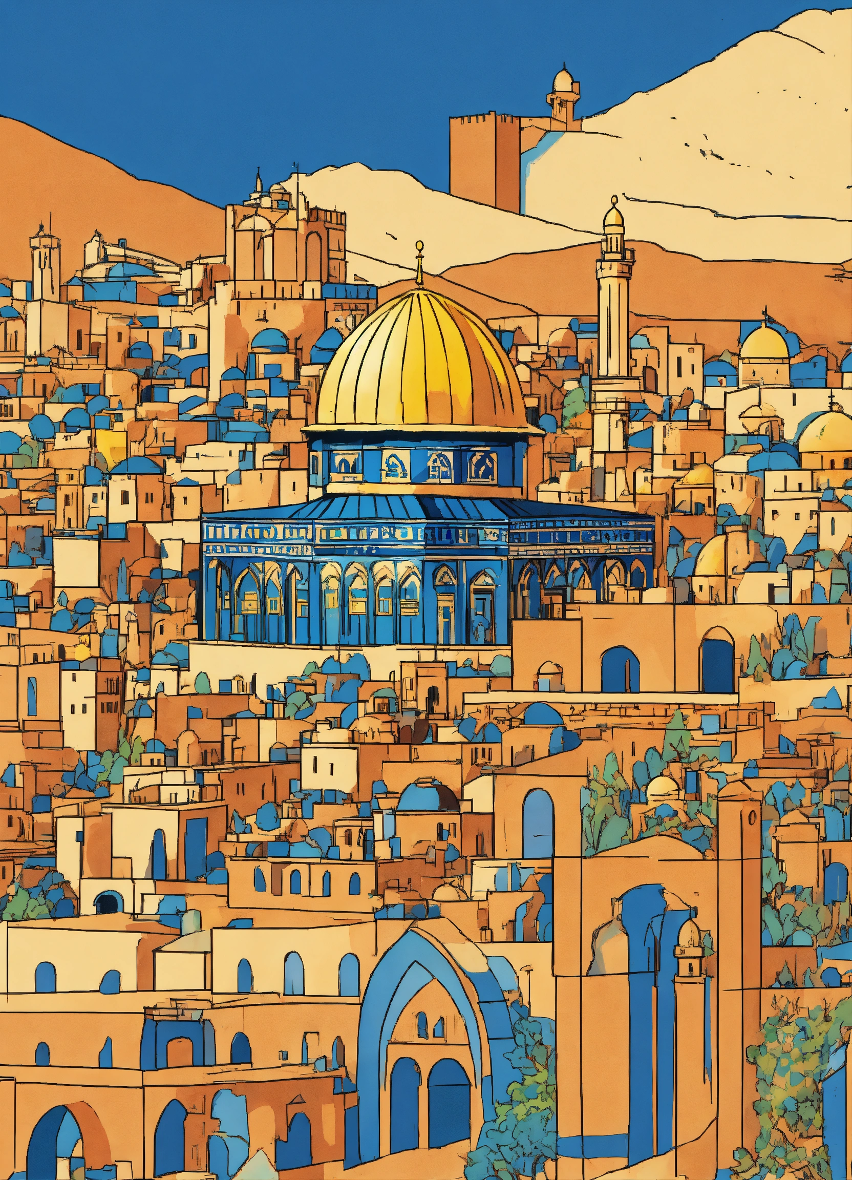 Lexica - Jerusalem, colored temple with blue background