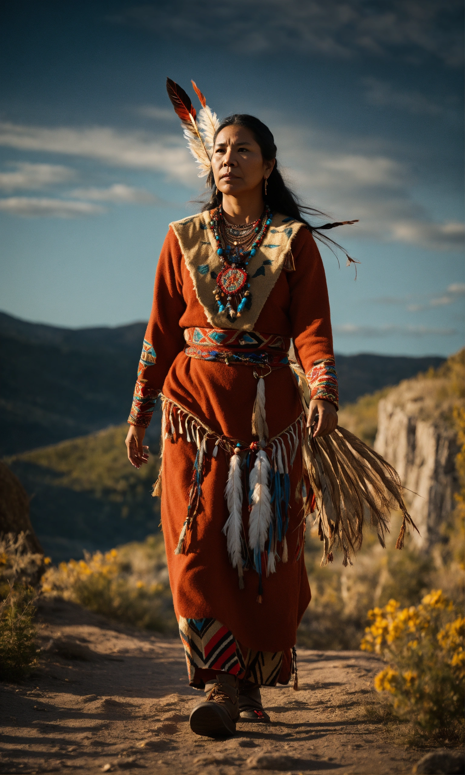 Lexica Cinematic Image Of Indigenous Woman Of North America Walking