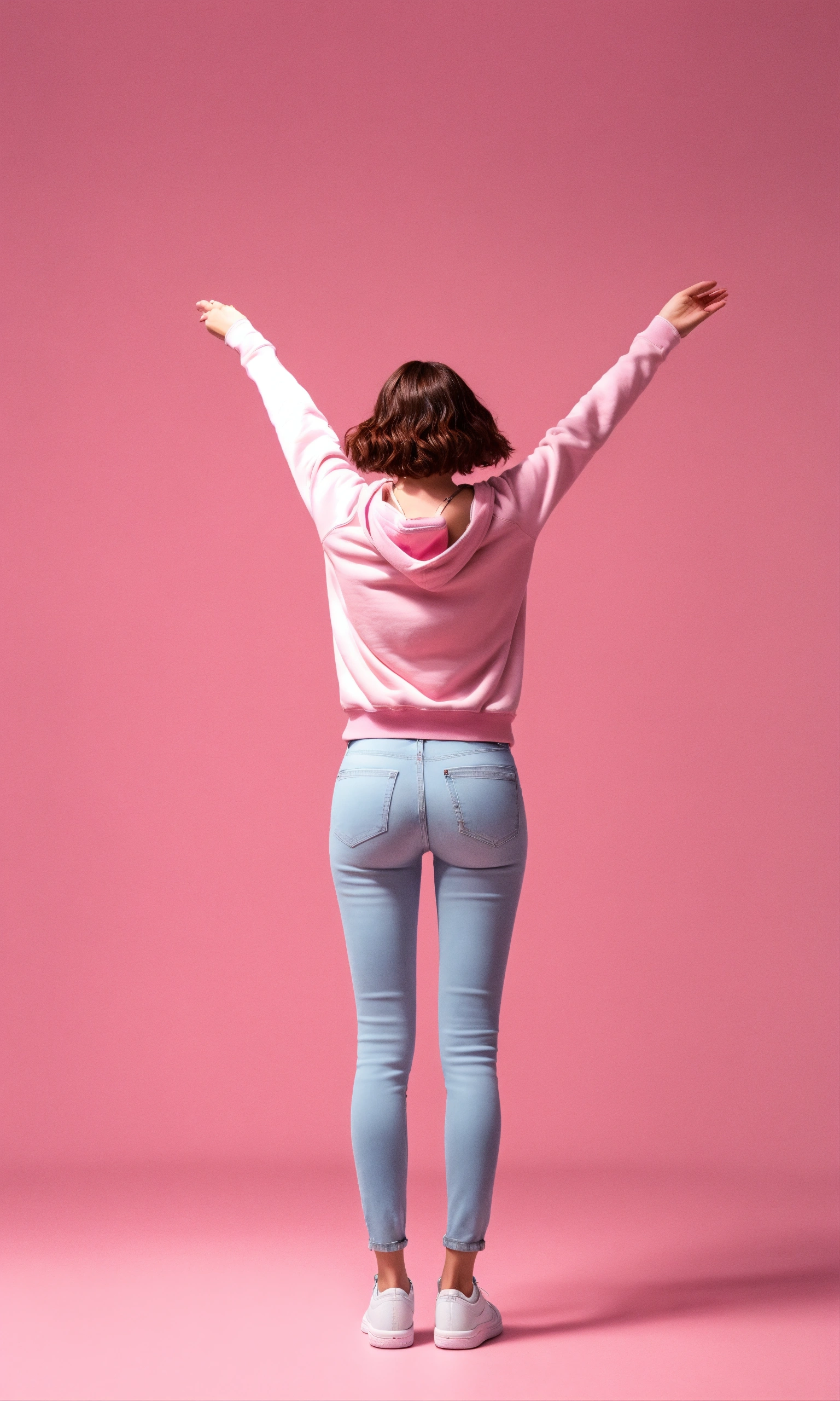 Lexica - Full body, a woman from her back, raising both her hands up ...