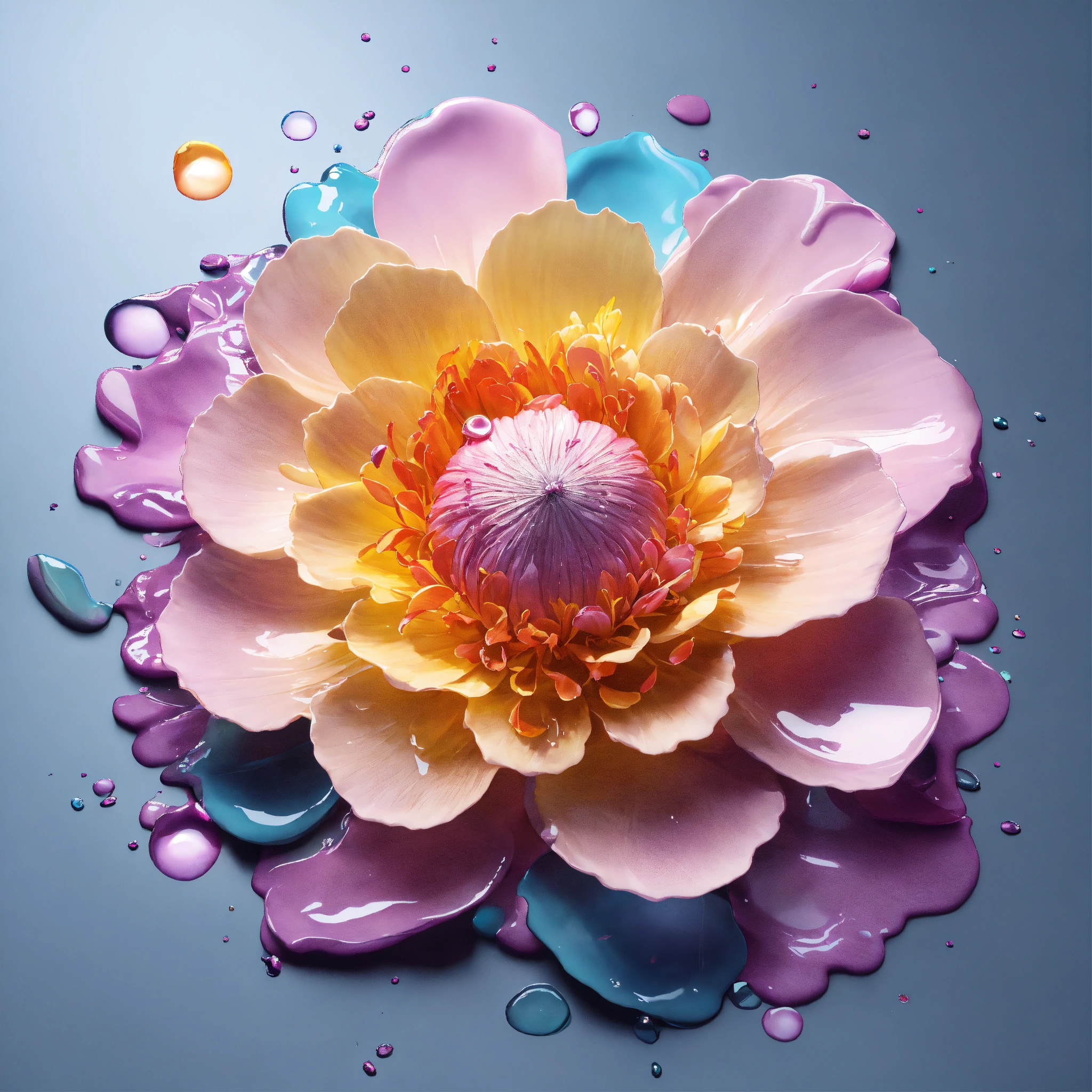 Lexica - Digital artwork of a flower made of liquid color, white wall background, trending on ...