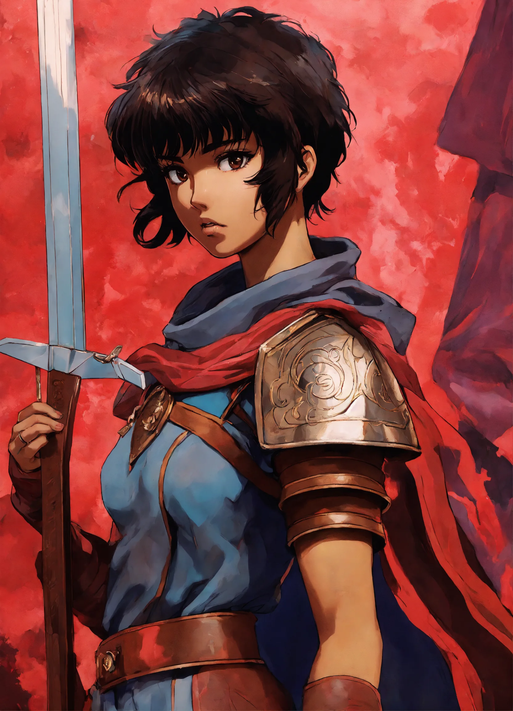 Lexica - Full body Cartoon art of Casca from Berserk, brown skin, short ...