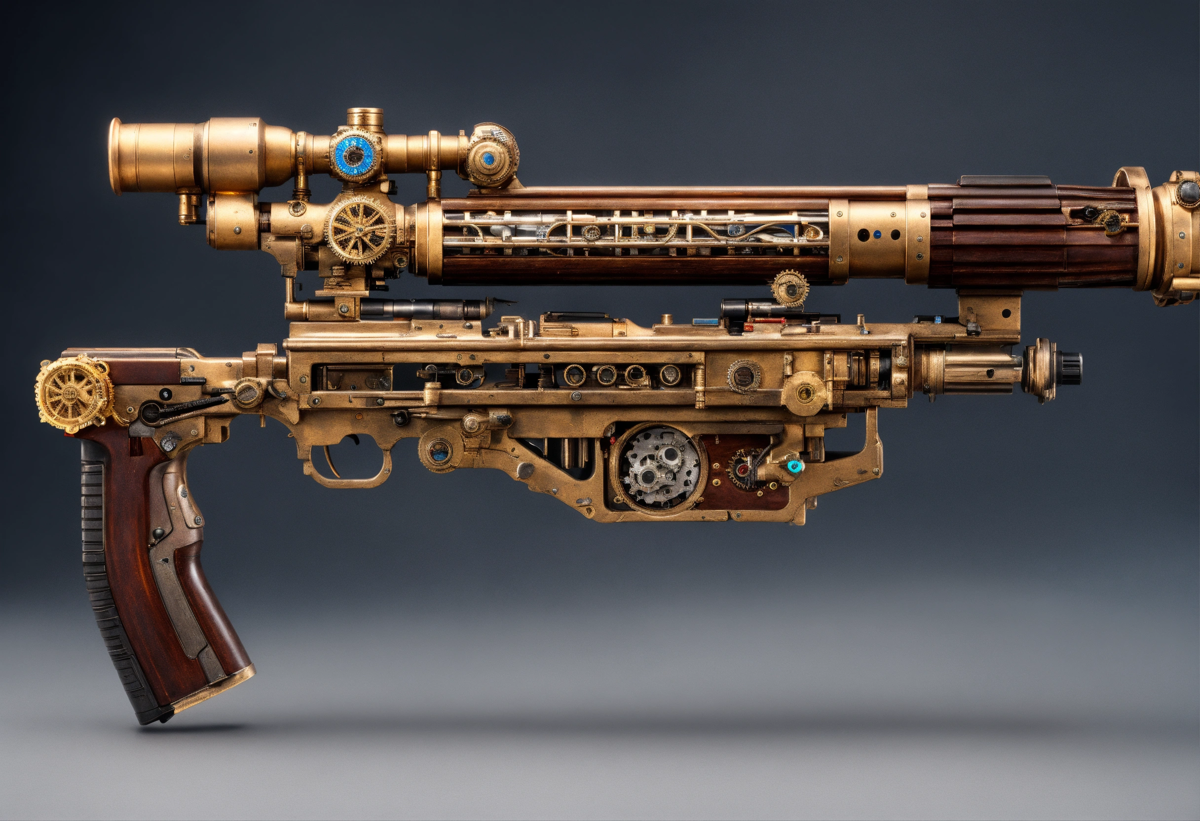 Lexica - Side view of the full image of a steampunk energy rifle