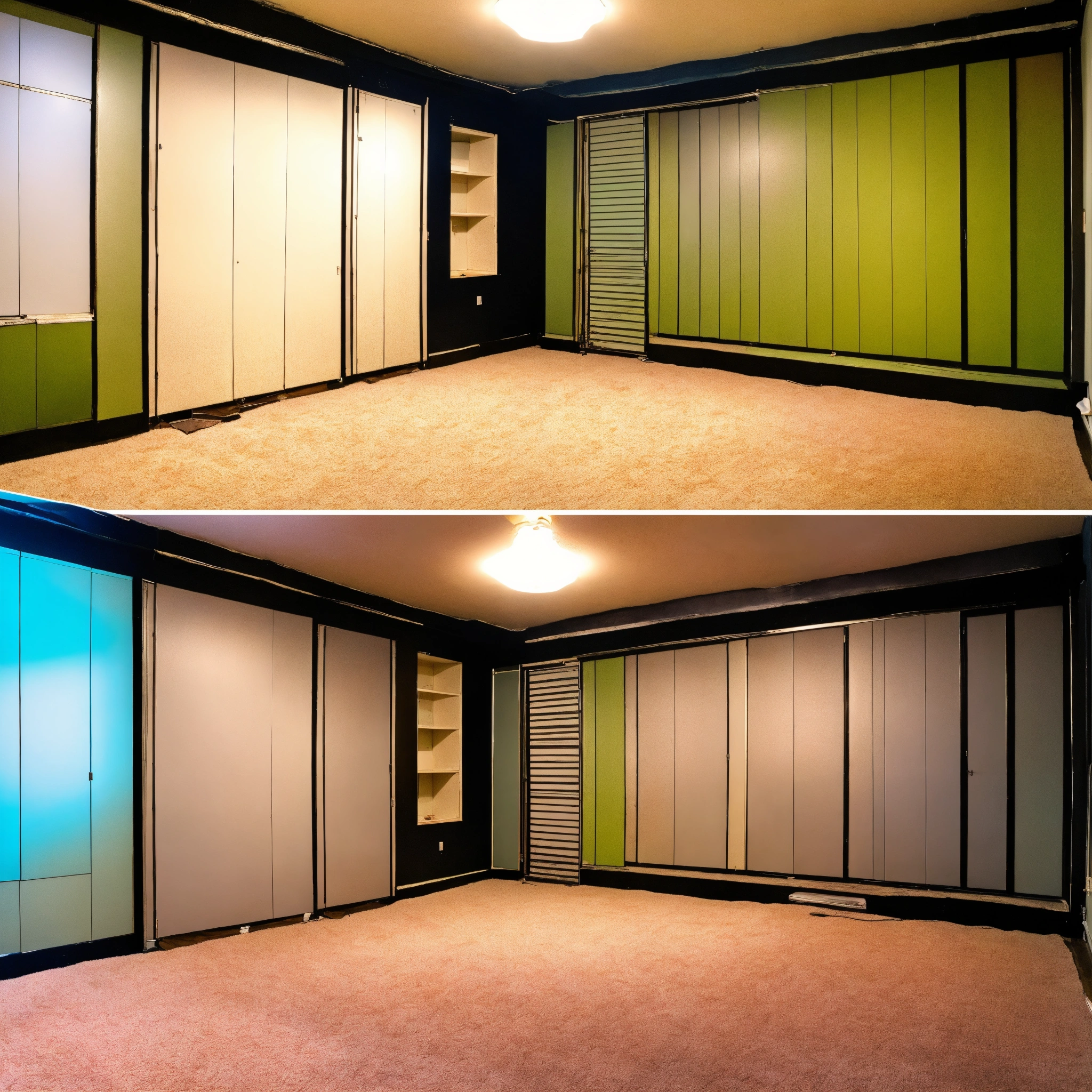 Lexica - Image A split-image of a room, with one side showing its ...