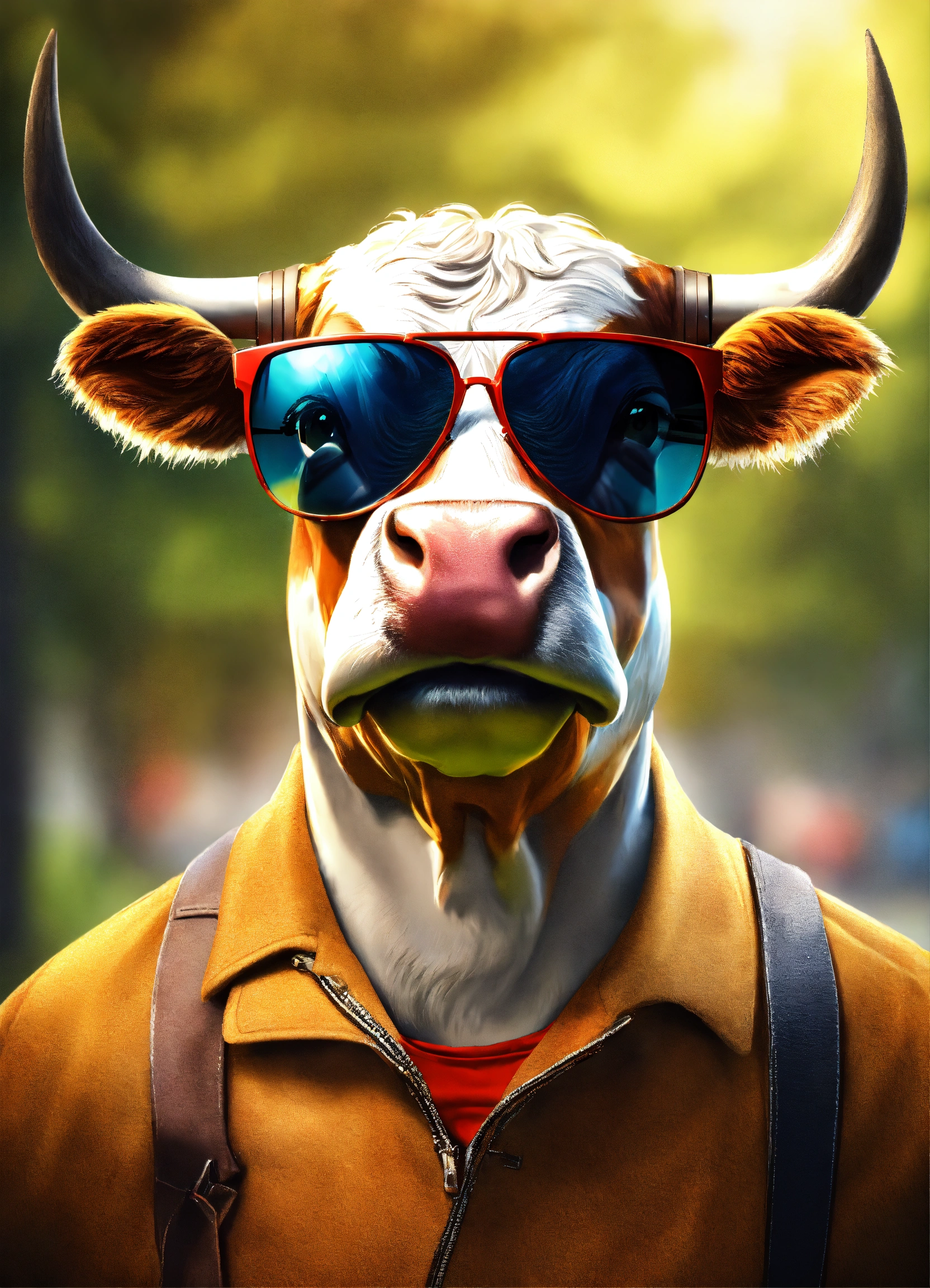 Lexica - Happy bull in sunglasses, front, 8k, realistic