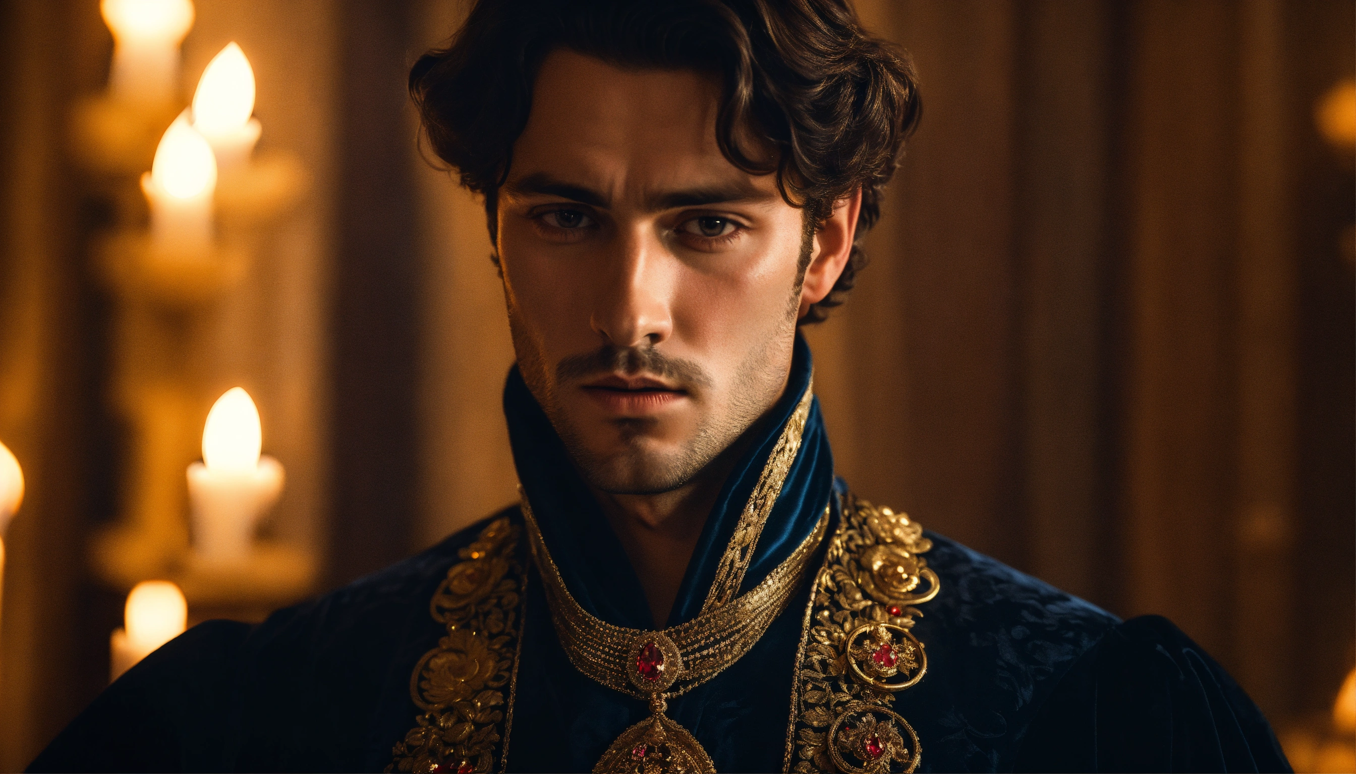 Lexica - Dramatic portrait of a young and handsome villainous French ...