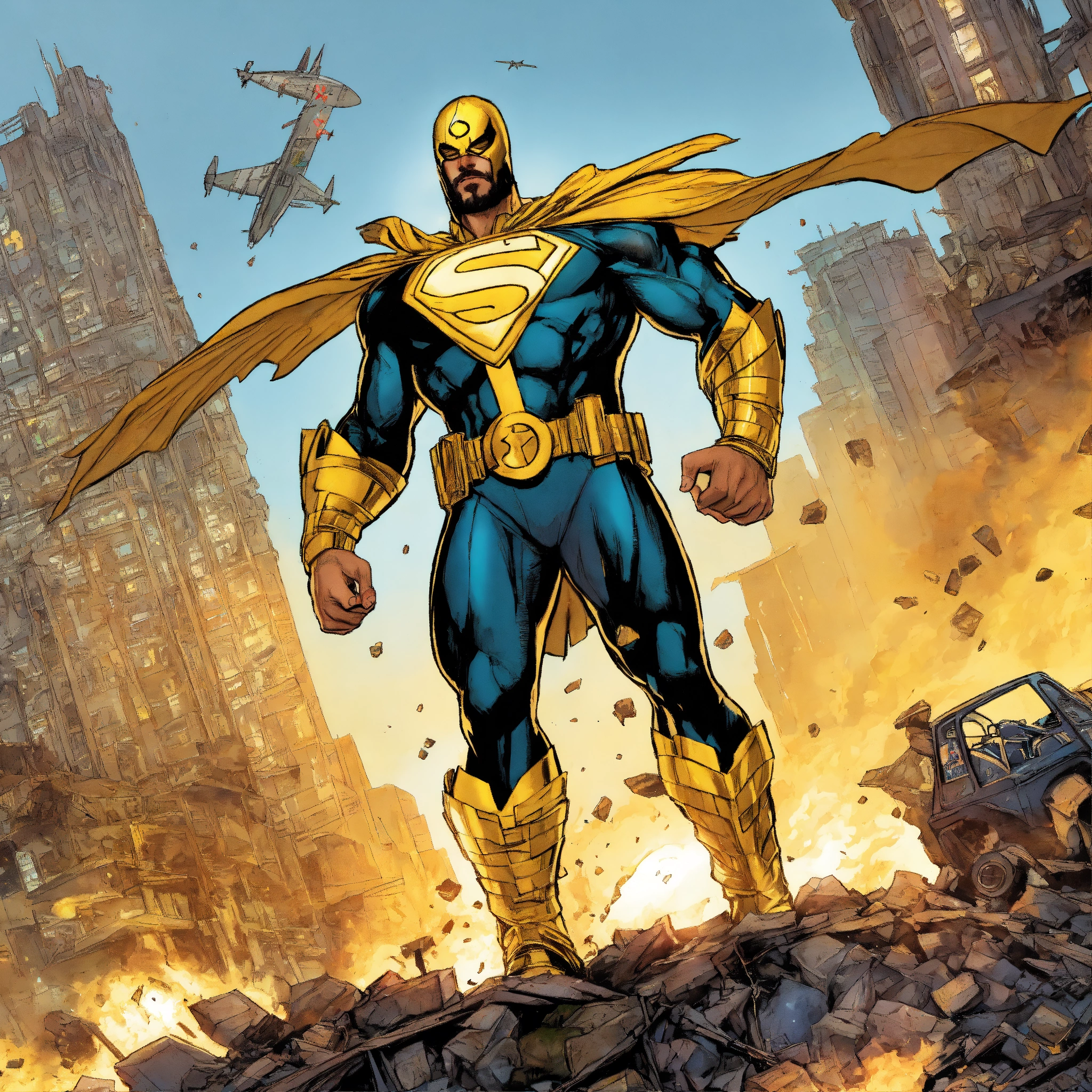 Lexica - A realistic shimmering gold Brazilian superhero in the style ...
