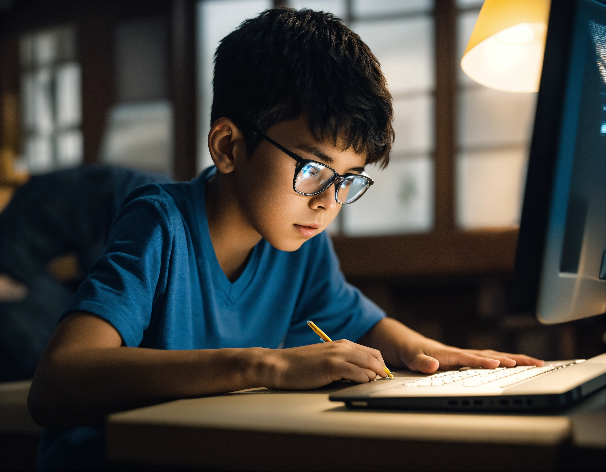Lexica - BOY STUDYING ON COMPUTER