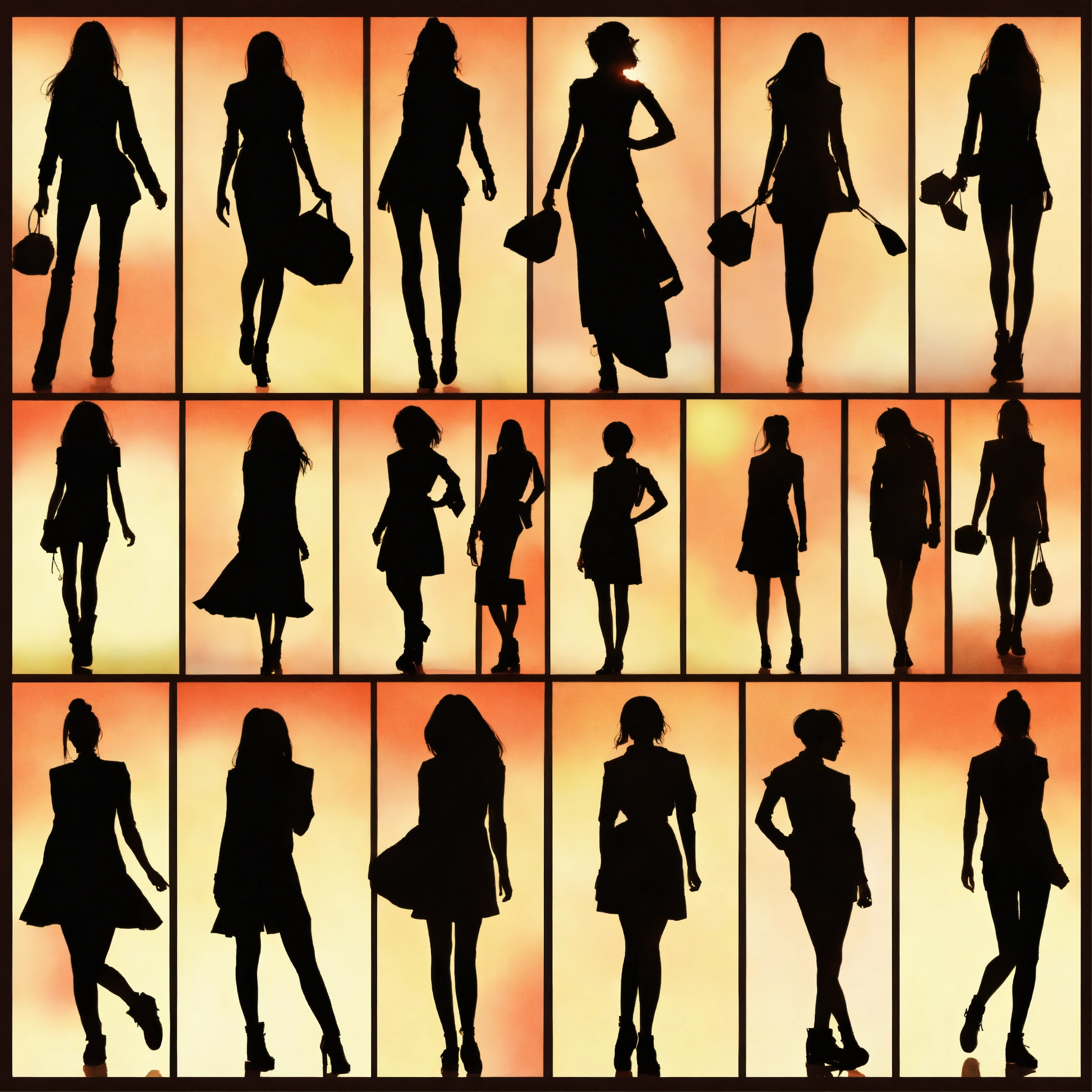 Lexica - 8 random female silhouettes, holding hands