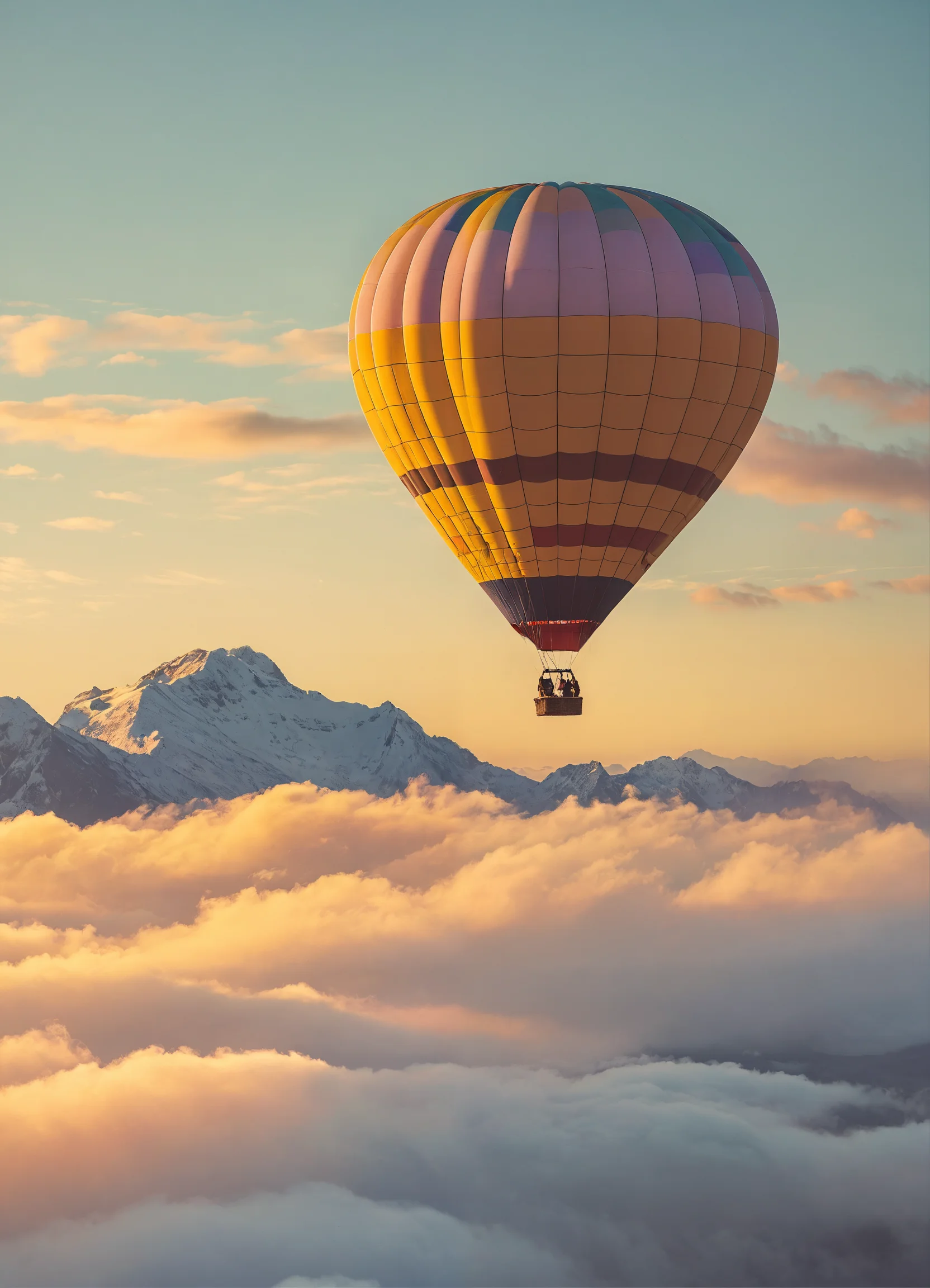 Lexica - A hot air balloon floating above the clouds at sunrise ...