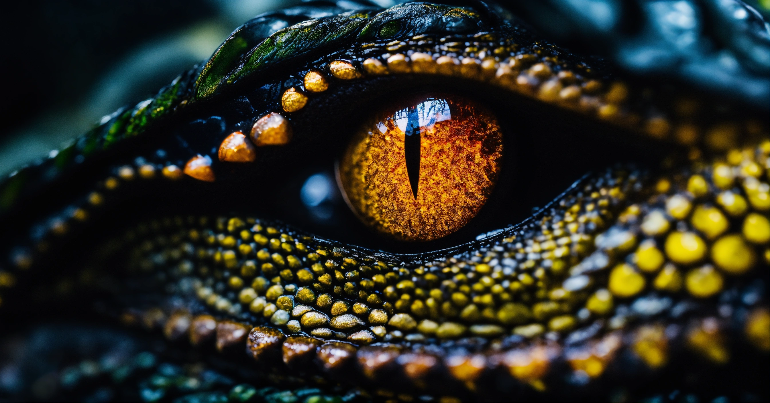 Lexica - Living dragon eyes close up on a black dark background