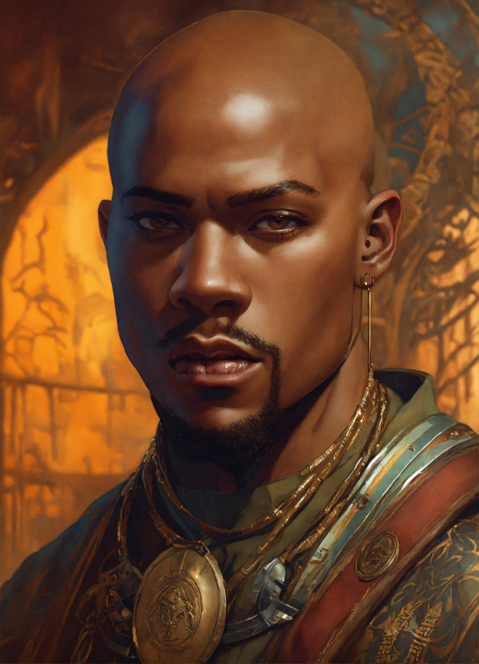 Lexica - An African American male warrior, with a bald head, strong ...