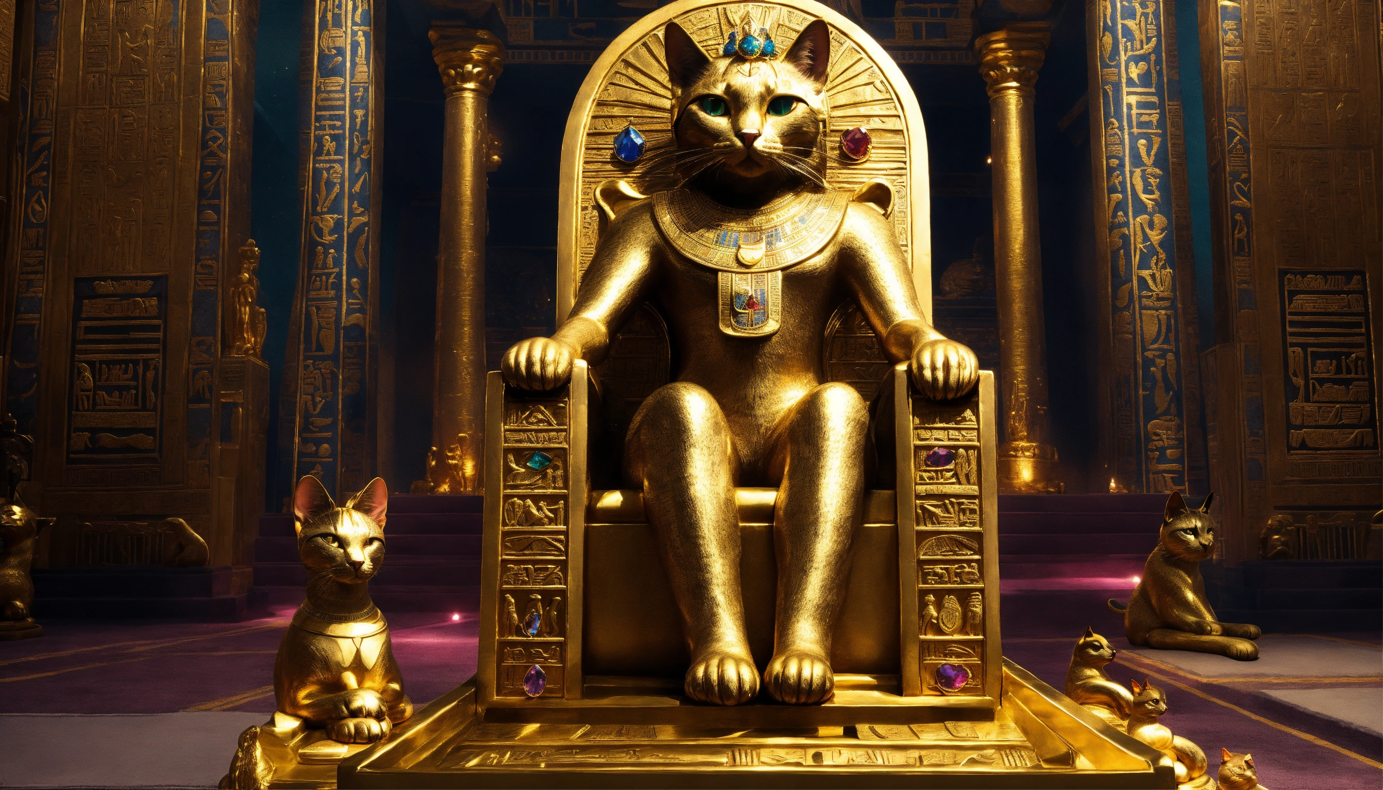 Lexica - A Egyptian cat ruler wearing a VR headset sitting on a throne ...