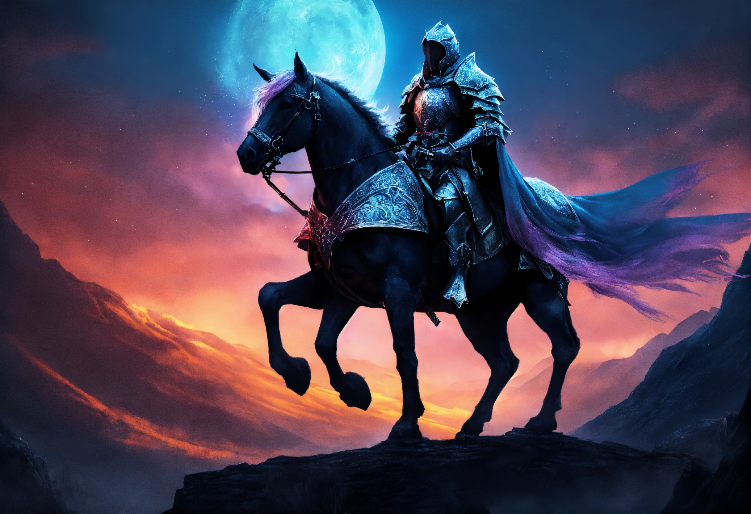Lexica - Spectral knight on a spectral mount in dark fantasy world