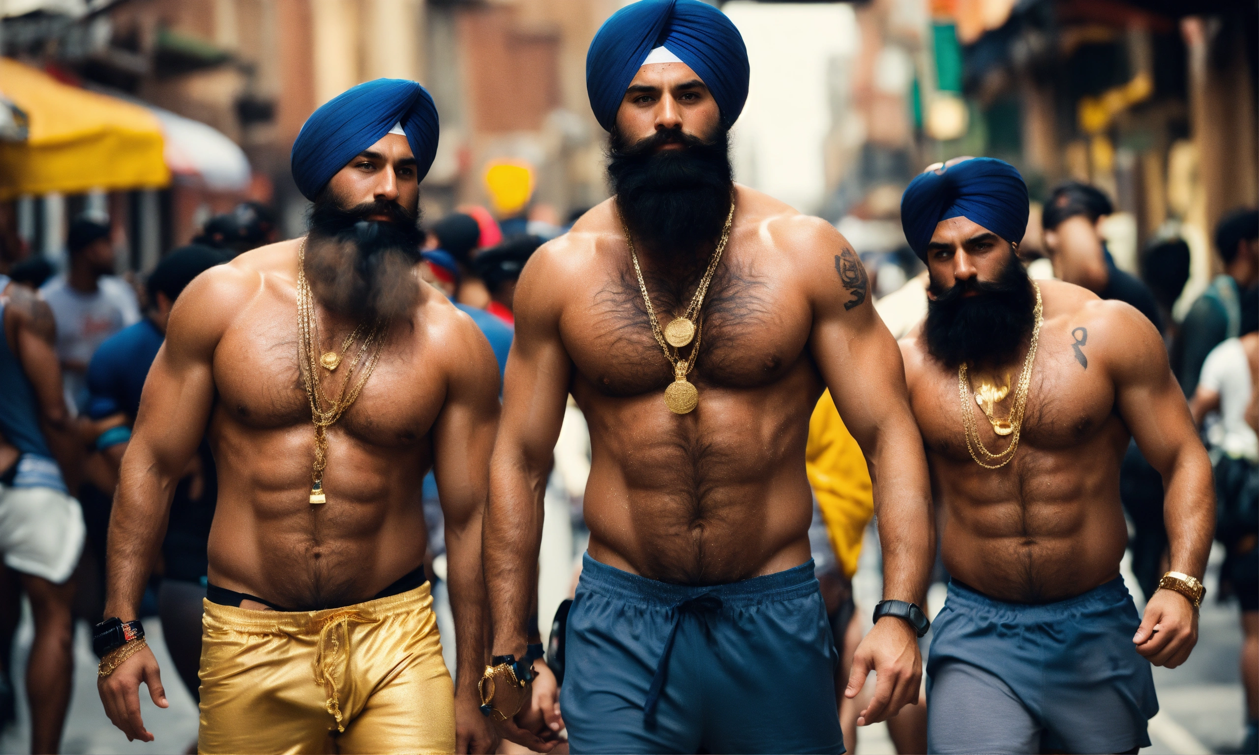 Lexica - A high fashion photo,group of burly hairy manly sikh men ...