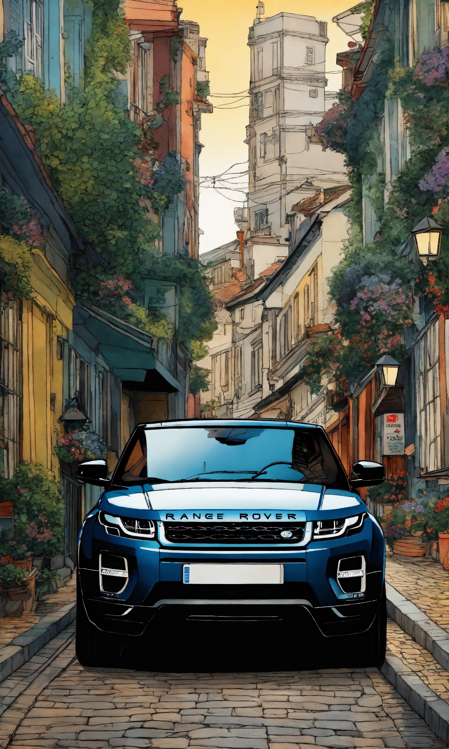 Lexica - Detailed pen and ink illustration of Range Rover Evoque 2022 ...