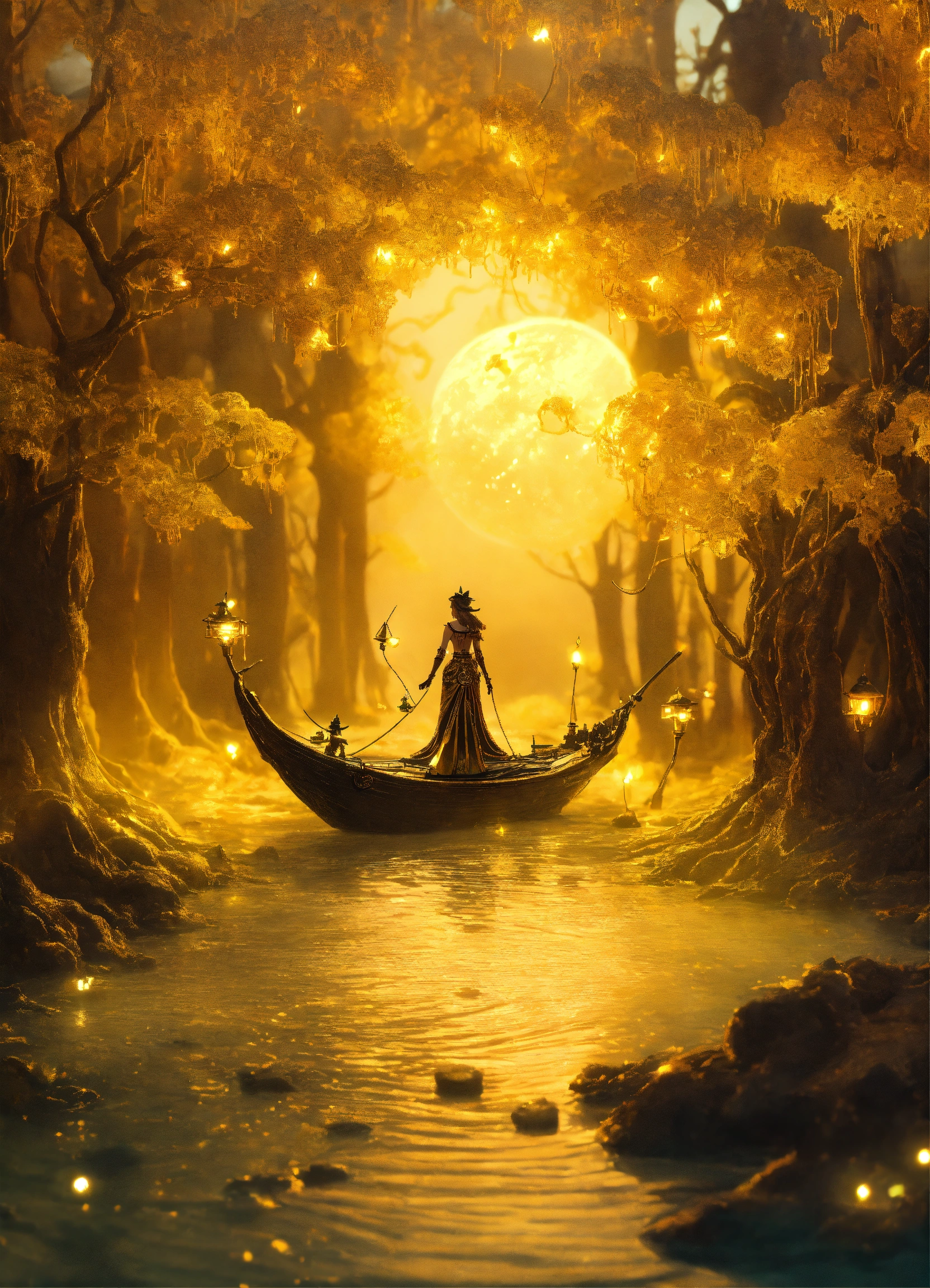 Lexica - An Mystical grove made of liquid gold, A Sylph sailing on a ...