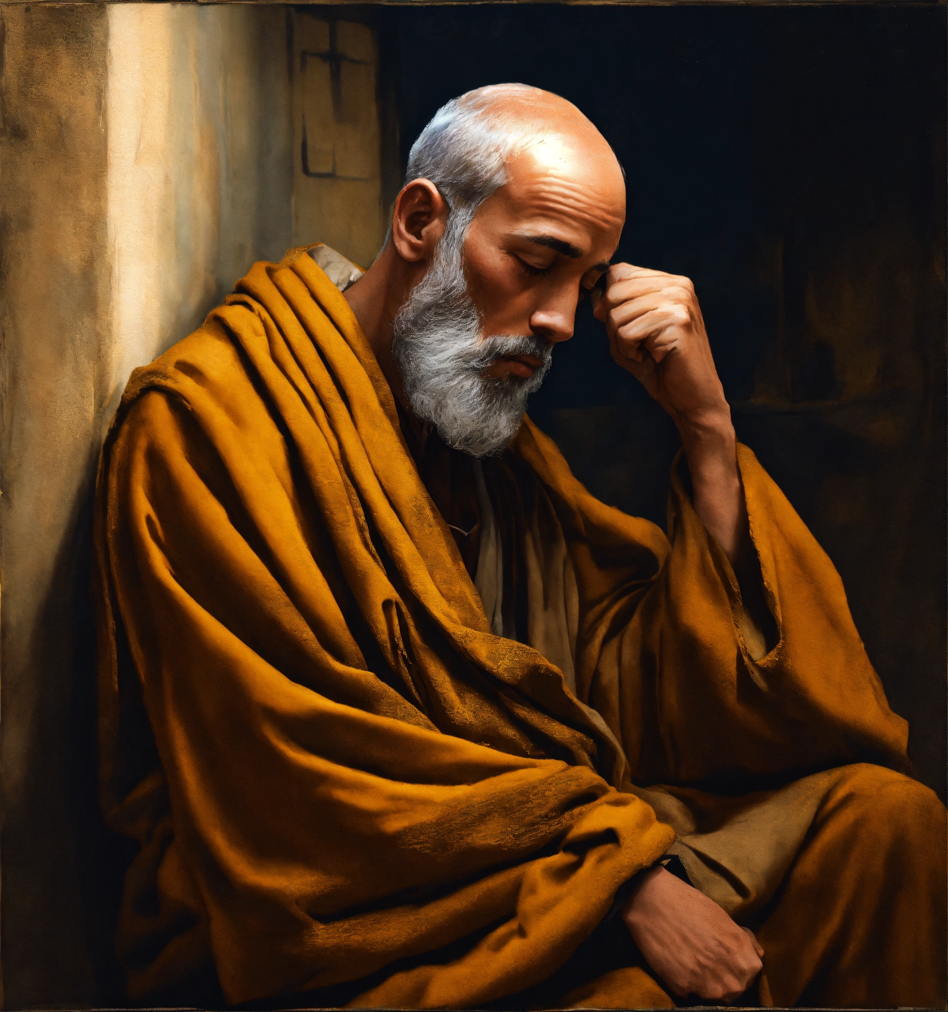 Lexica - Side profile of an Israel man clothes in dirty robes, sitting ...