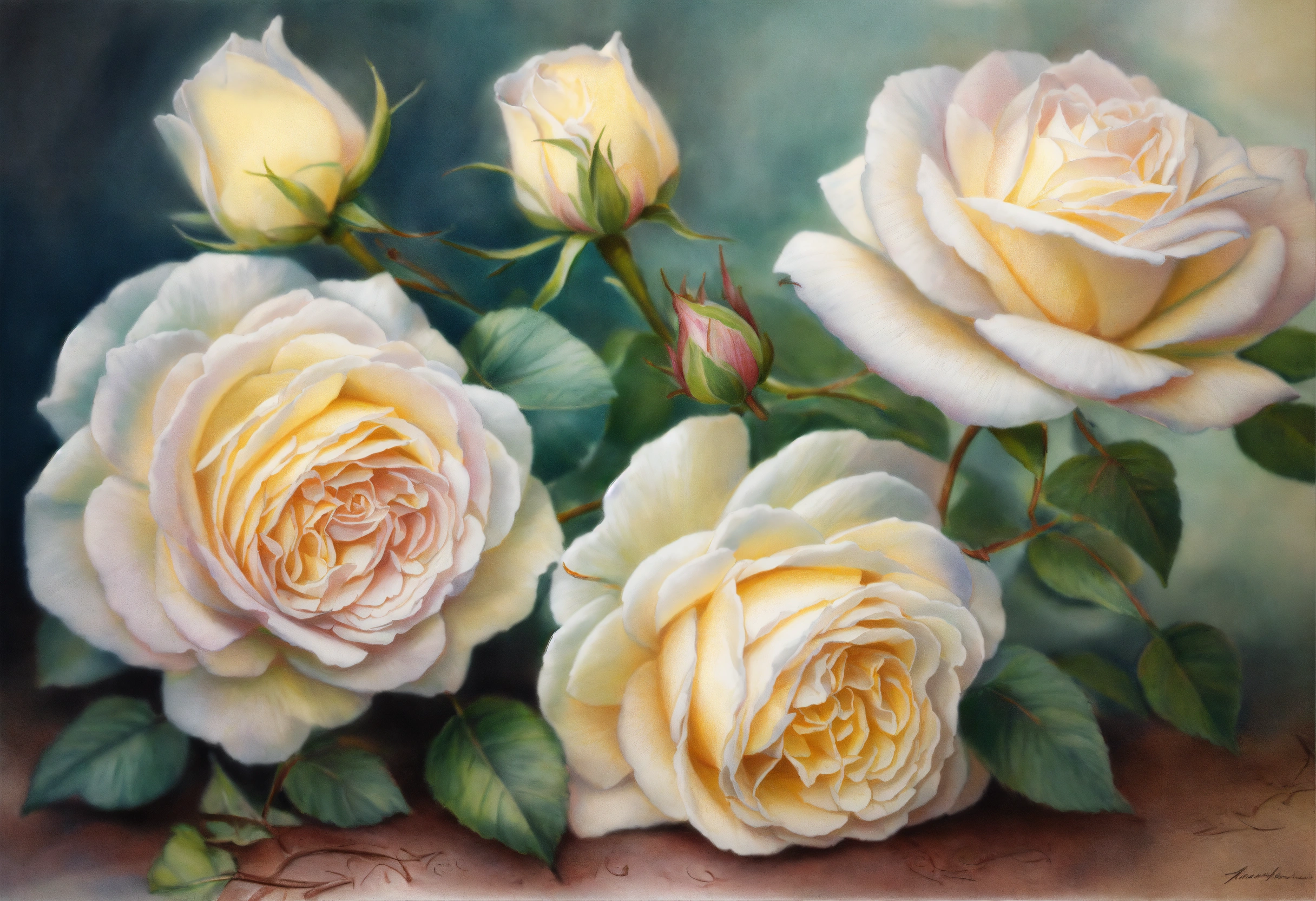 Lexica - Pencil drawing of a beautiful white roses, pastel colours ...