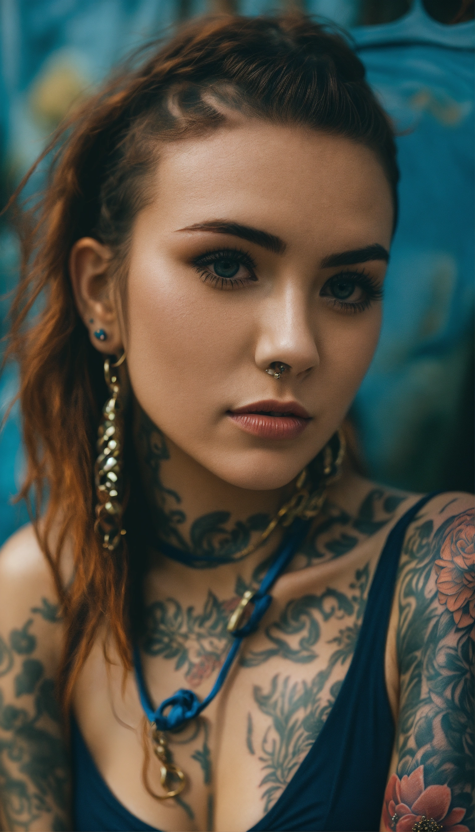 Lexica - Girl in a swimsuit, large slightly slanted eyes, tattoos all ...