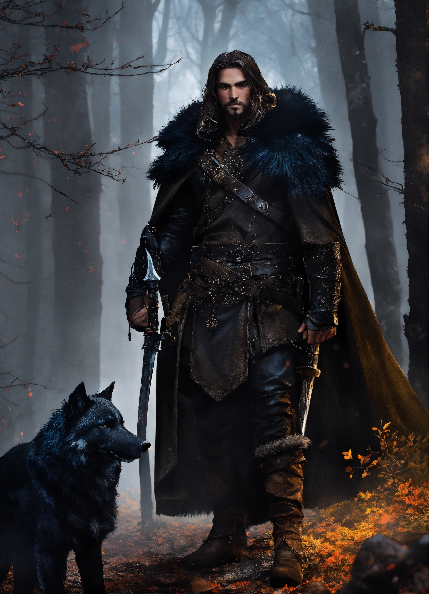 Lexica Text dark, enchanted woods; male celtic warrior, battleworn