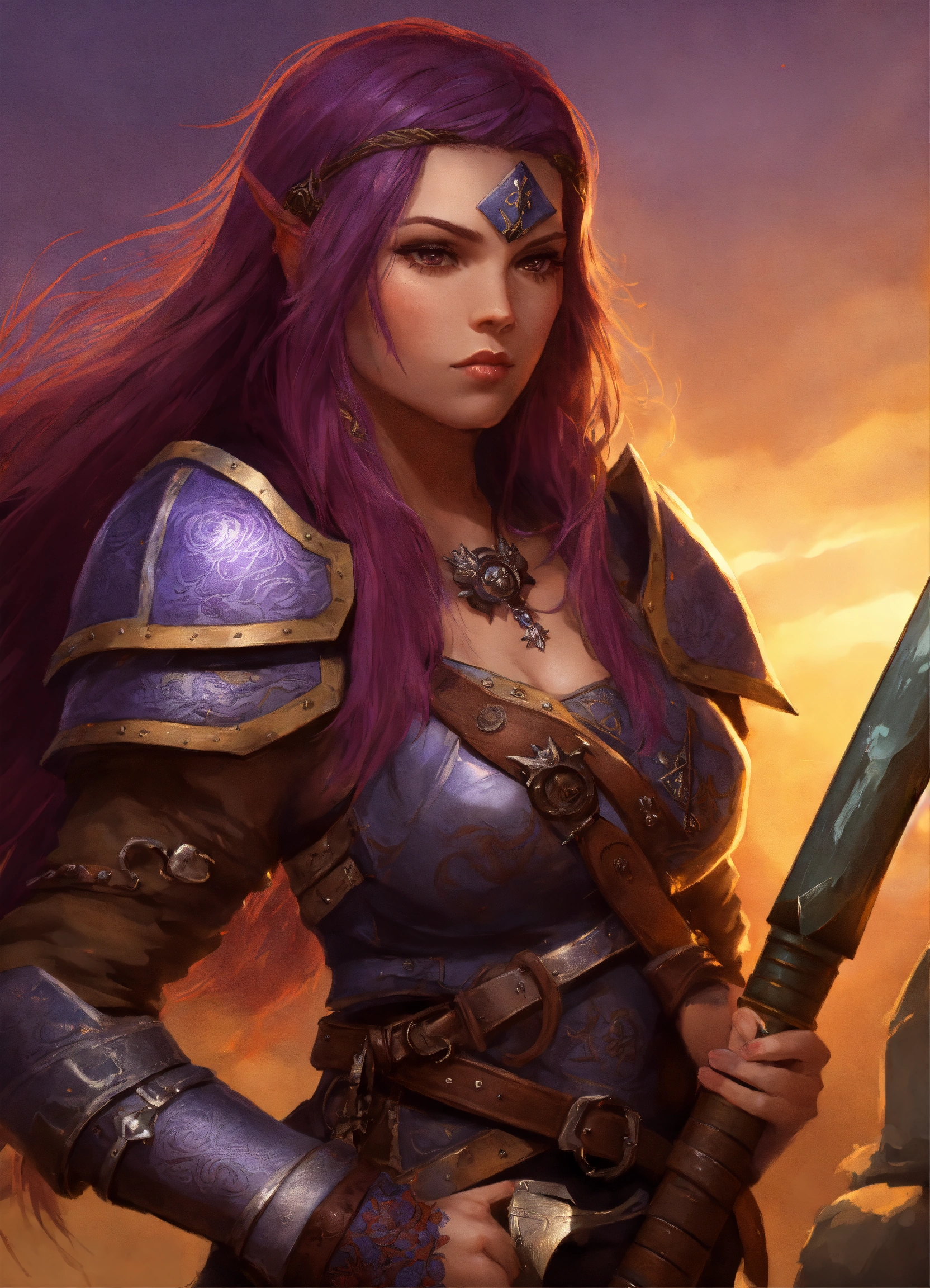 Lexica - Female hill dwarf with long purple brown hair in armor carry a ...