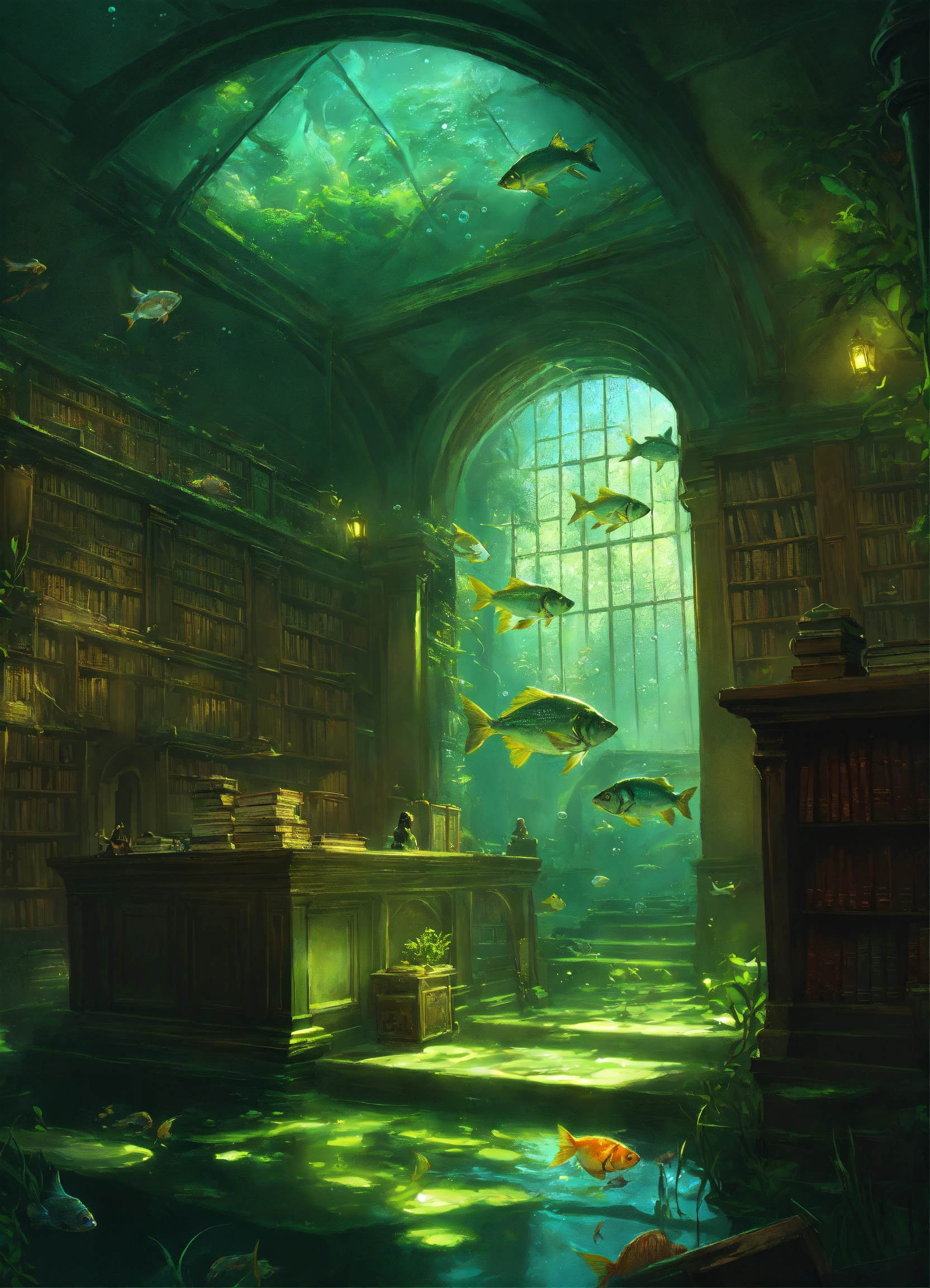 Lexica - Underwater old library with a lot of fish inside by justin ...