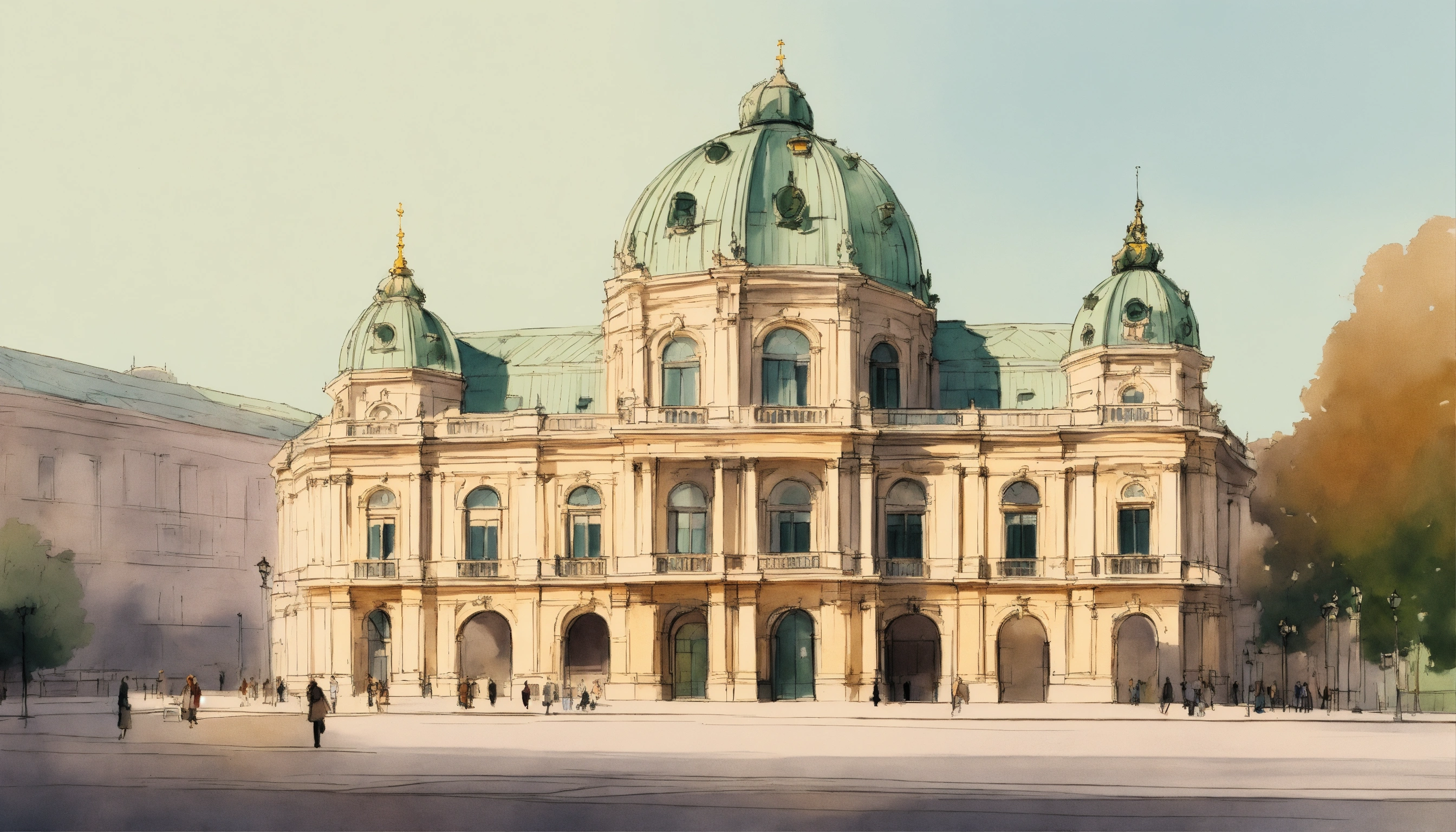 Lexica - A sketch of a vienna landmark, bright, muted, pale colors