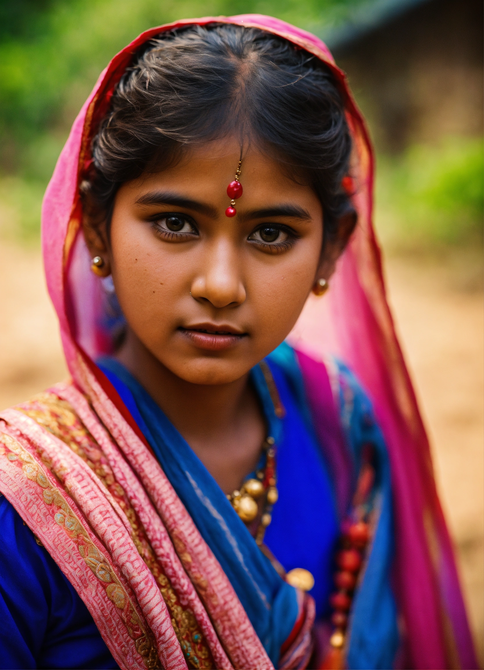 Lexica Close view of Indian Rural girl blur background