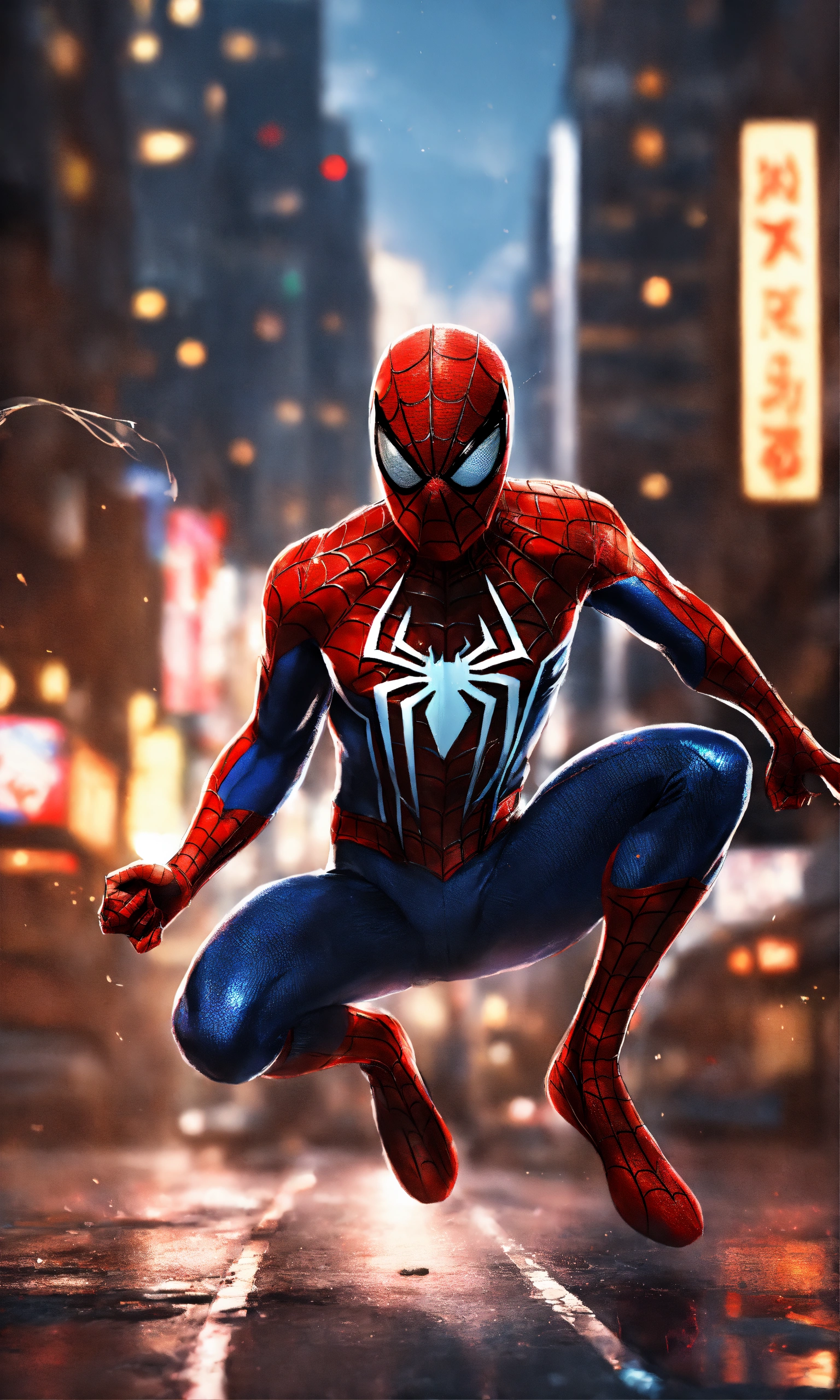 Lexica - Spiderman Fighting, 2d Render, City Street