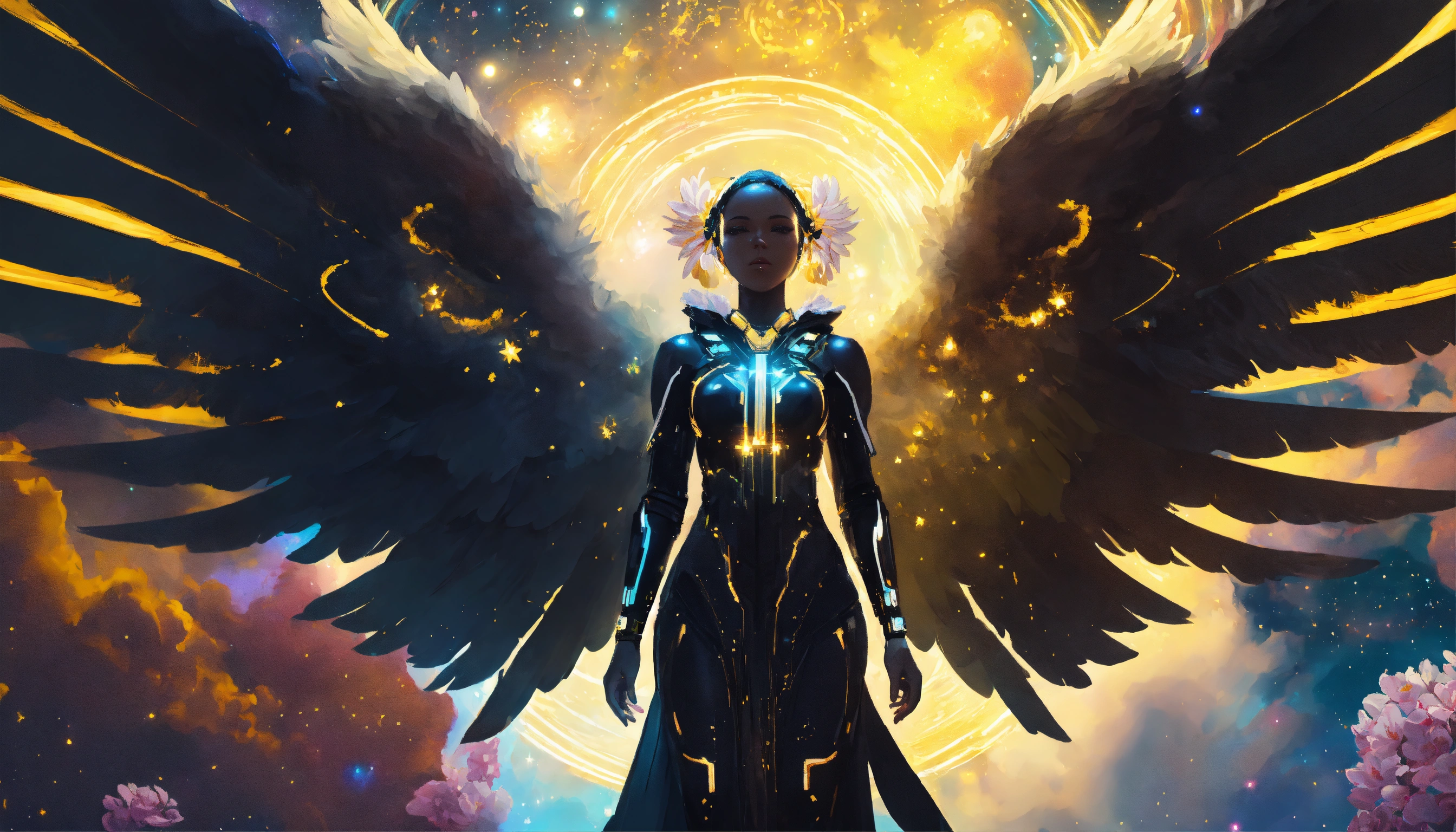 Lexica - Cyberpunk digital painting of a black angel with beautiful ...