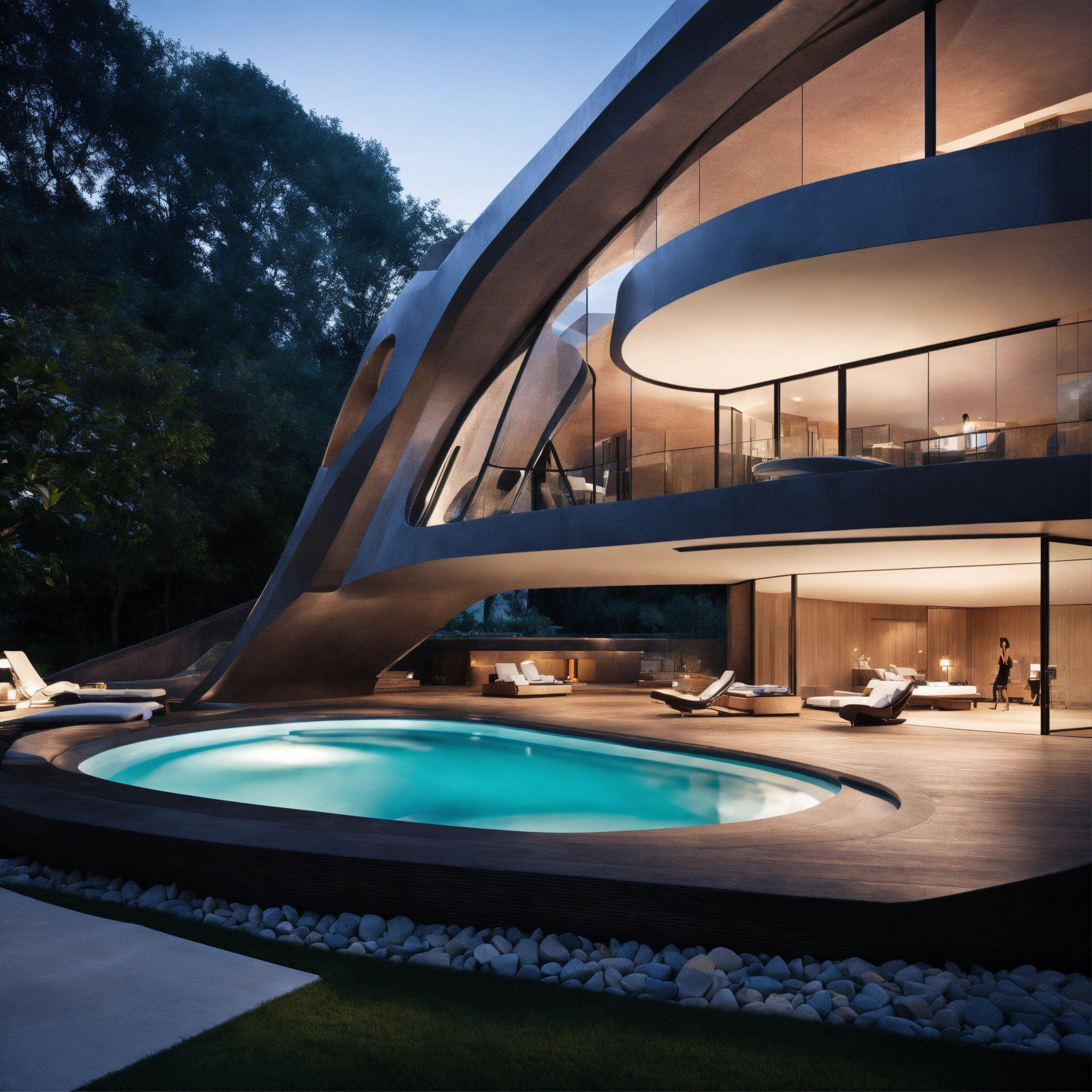 Lexica - Zaha hadid exterior patio with swimming pool and jacuzzi